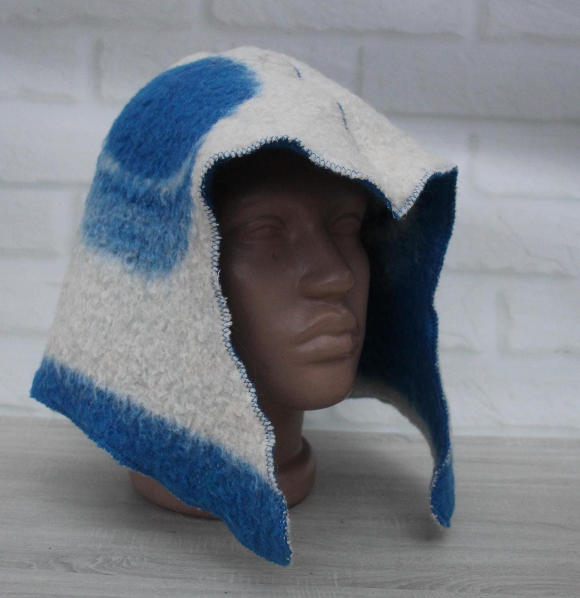 Sauna Hat 100% Natural Wool, sauna hat viking, sauna blue hat cool, handmade sauna hat, hat with mitten for a bath, sauna hat for men.