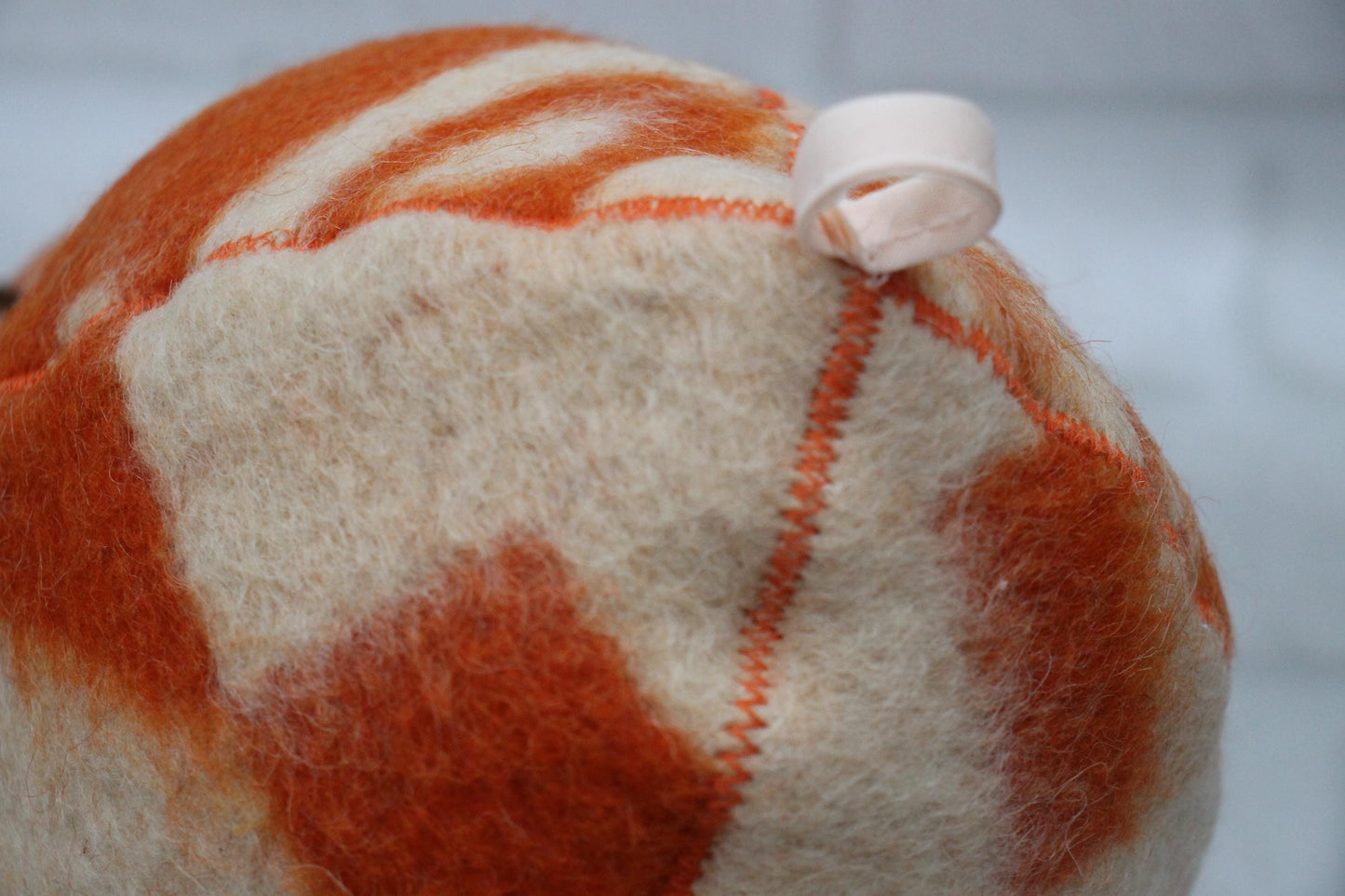 Wool Sauna Hat for Bath, Handmade Vegan orange Banya Hat.