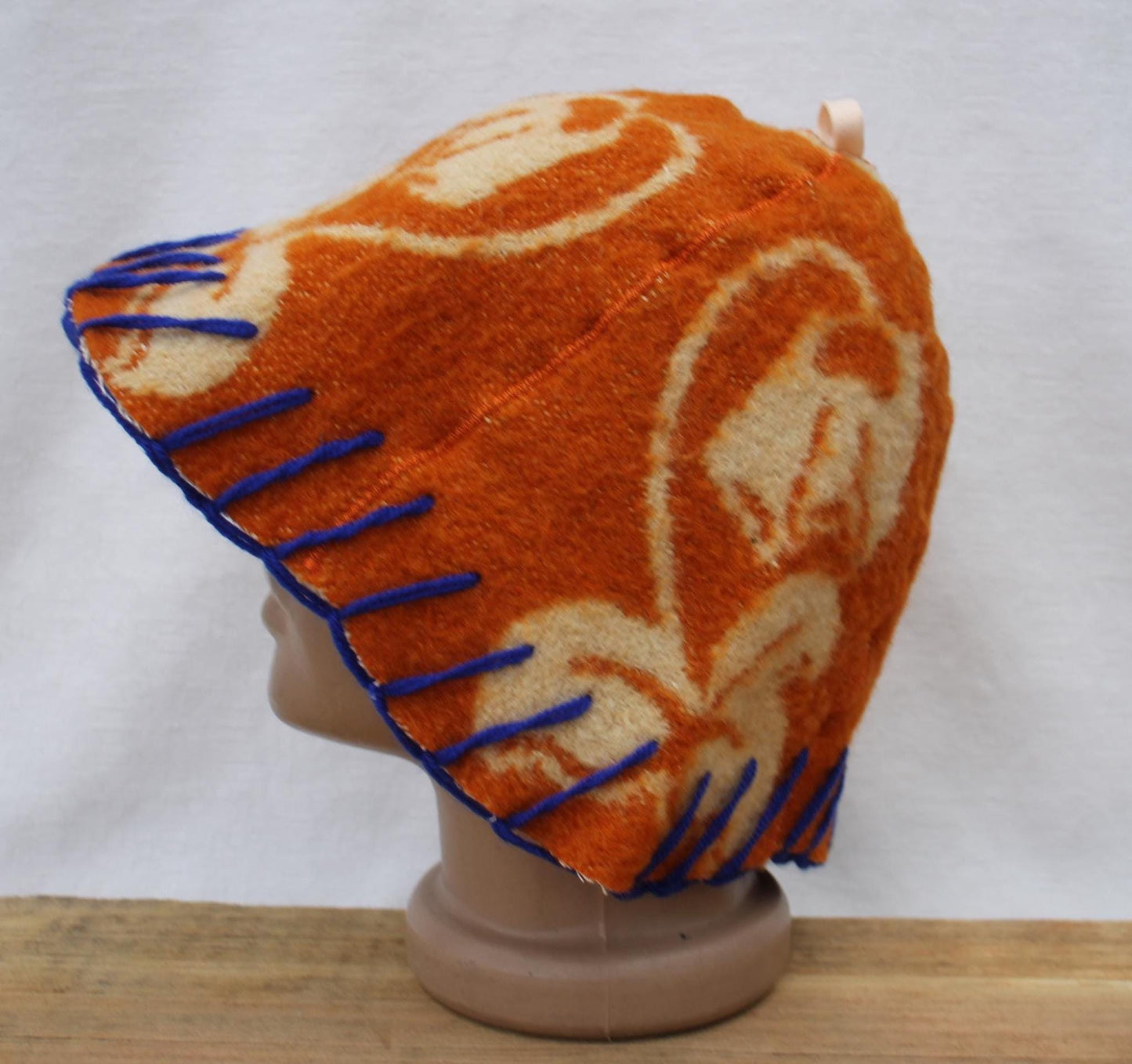 Wool Sauna Hat for Bath, Handmade Vegan orange Banya Hat.