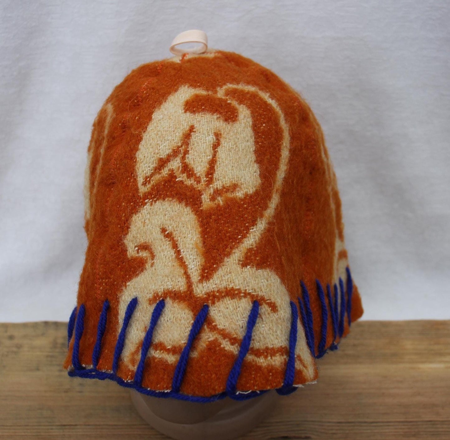 Wool Sauna Hat for Bath, Handmade Vegan orange Banya Hat.