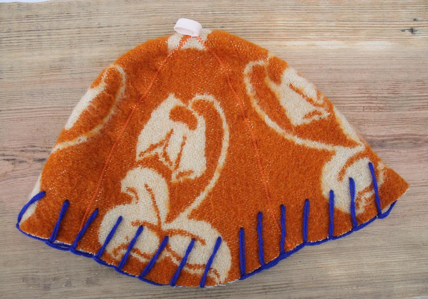 Wool Sauna Hat for Bath, Handmade Vegan orange Banya Hat.