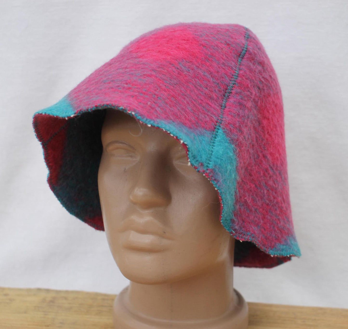 Wool Sauna Hat for Bath, Handmade blue Banya Hat.