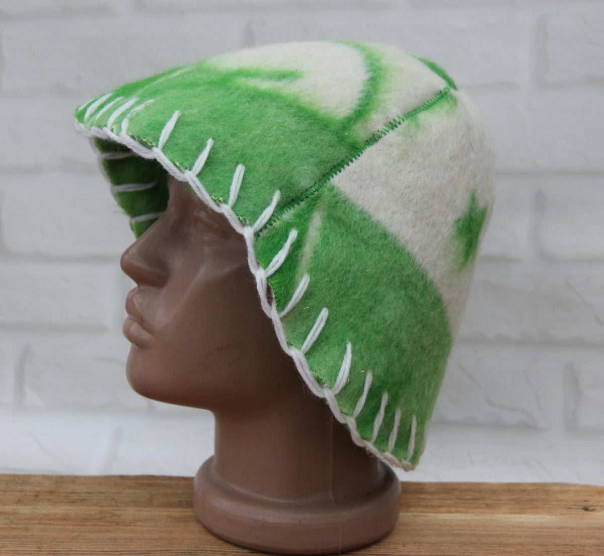 Sauna hat wool, green banya hat, sauna accessories, flower wool sauna hat, custom felt sauna hat, bucket hat, double-sided hat