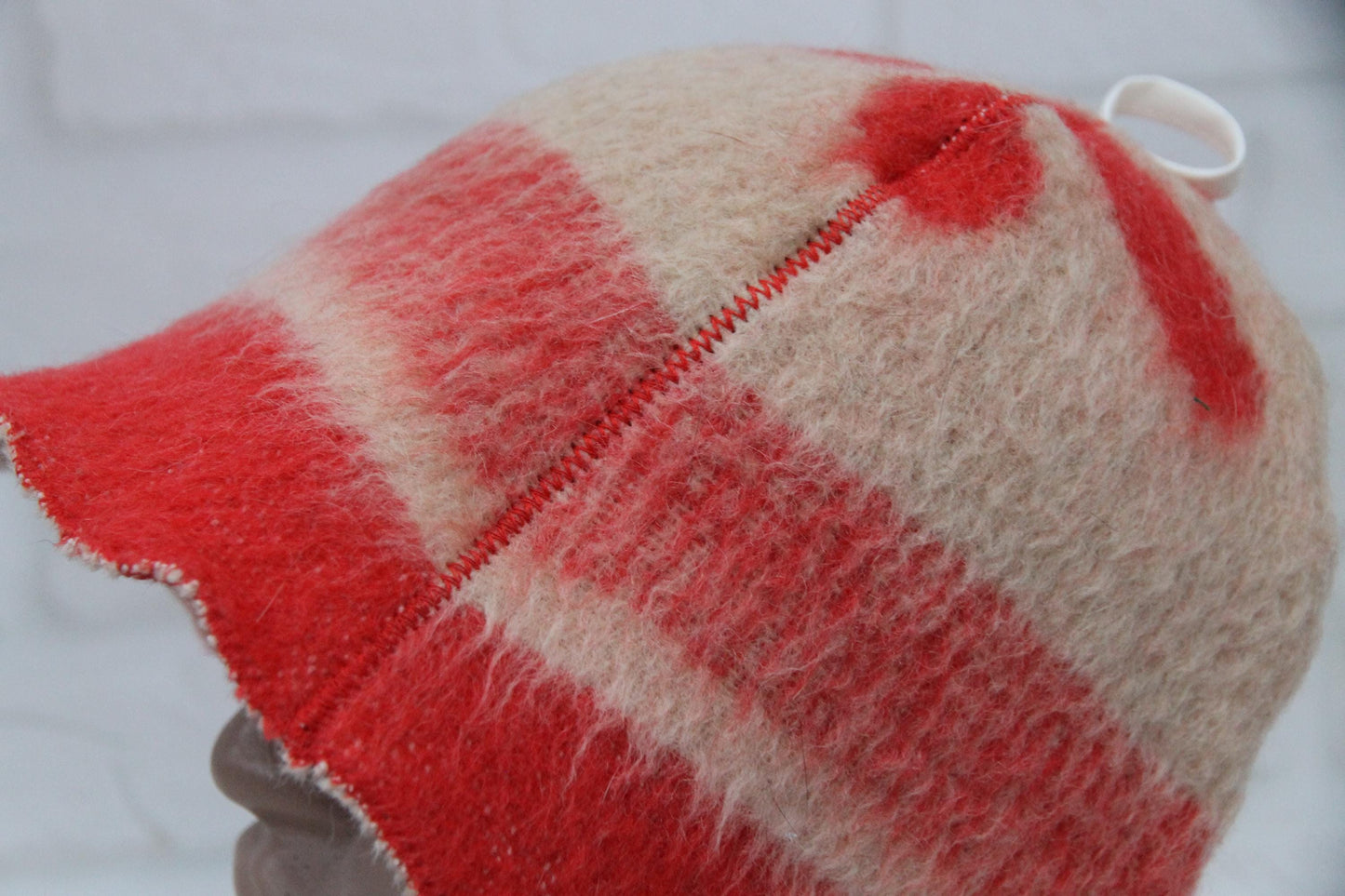 Wool Sauna Hat for Bath, Handmade red Banya Hat.