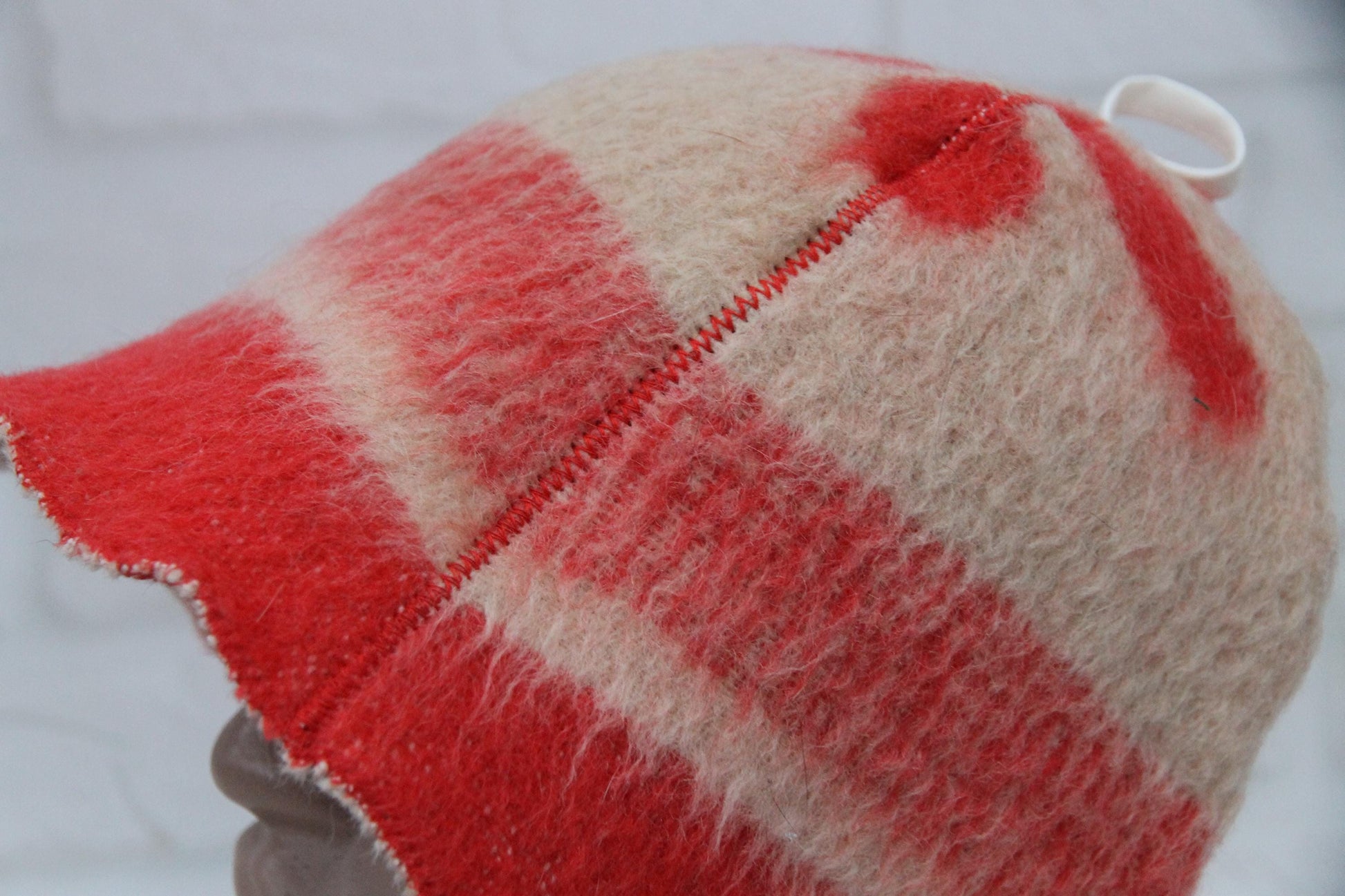 Wool Sauna Hat for Bath, Handmade red Banya Hat.