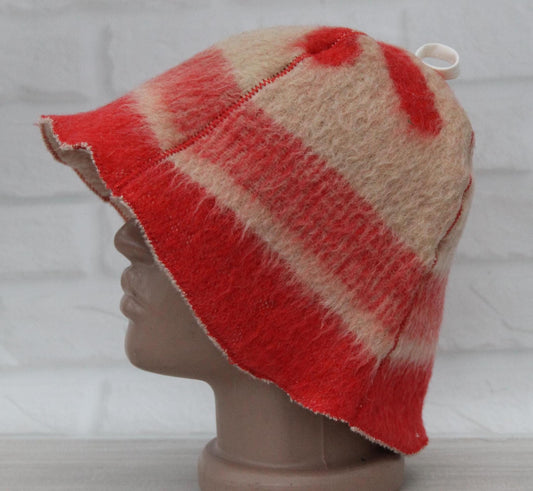 Wool Sauna Hat for Bath, Handmade red Banya Hat.