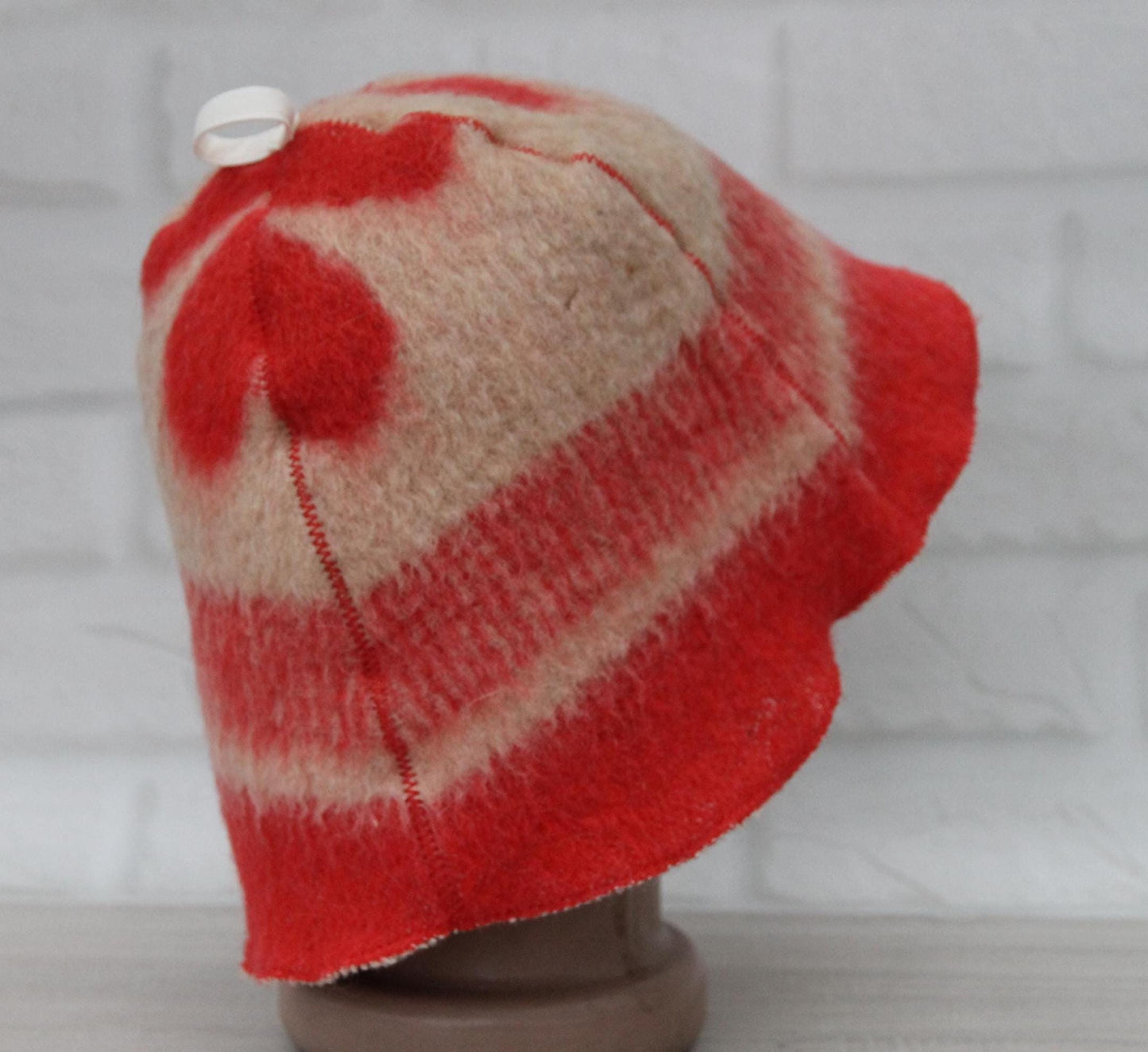 Wool Sauna Hat for Bath, Handmade red Banya Hat.