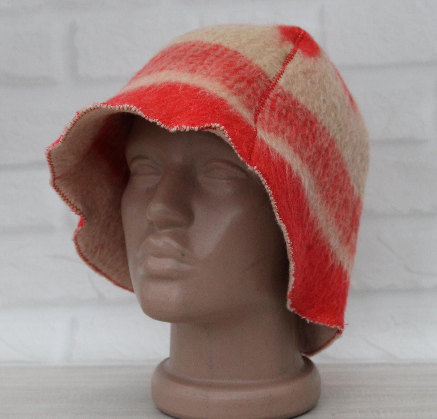 Wool Sauna Hat for Bath, Handmade red Banya Hat.