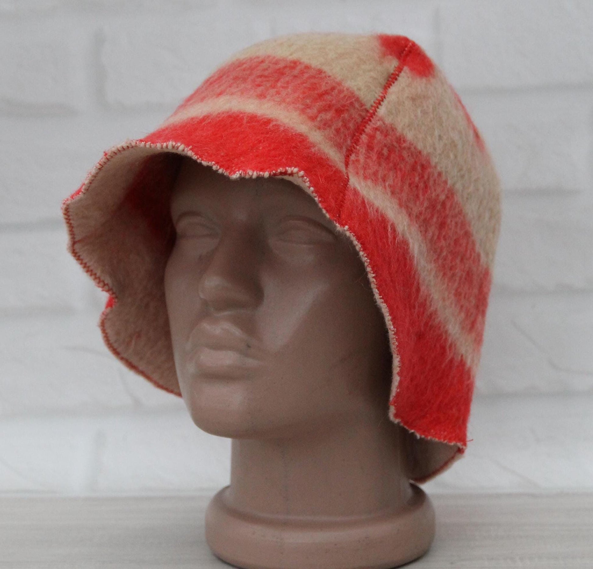 Wool Sauna Hat for Bath, Handmade red Banya Hat.