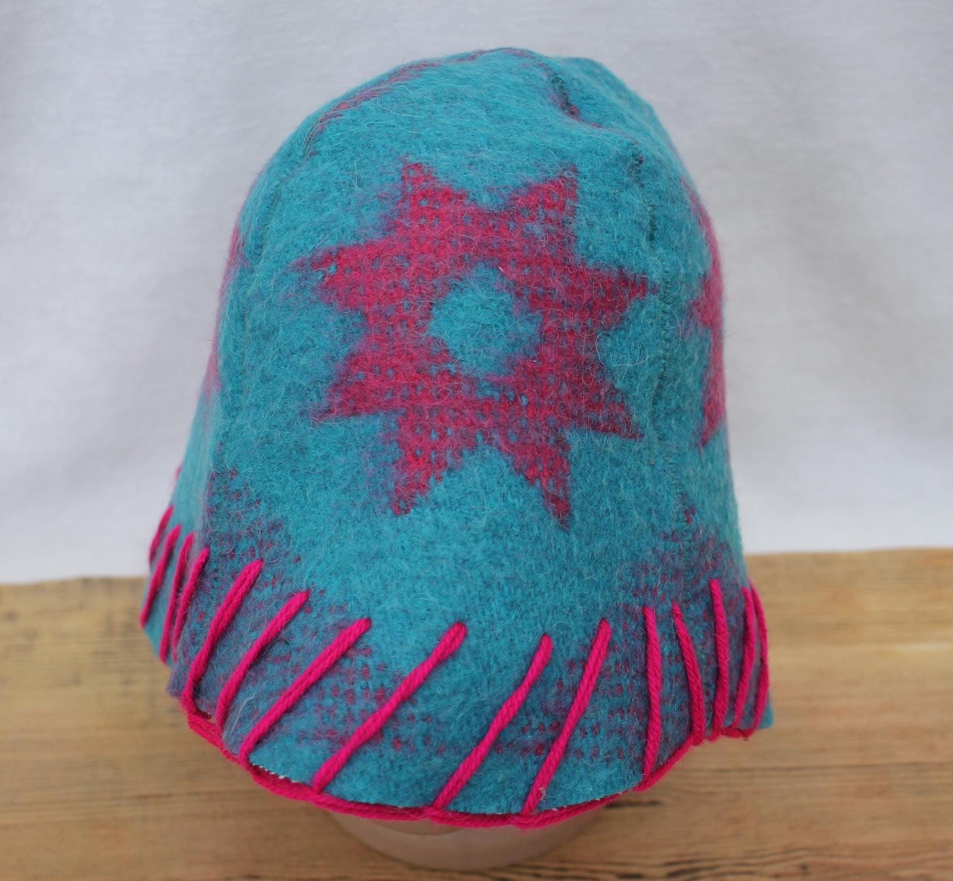 Wool Sauna Hat for Bath, Handmade blue Banya Hat.