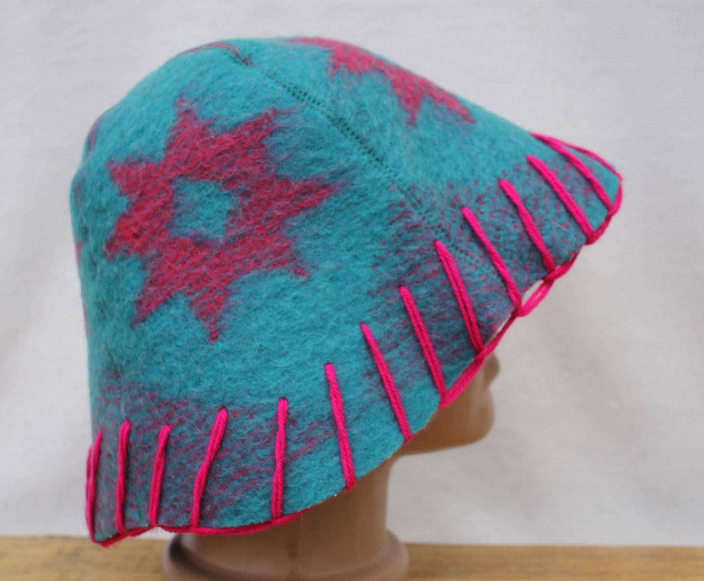 Wool Sauna Hat for Bath, Handmade blue Banya Hat.