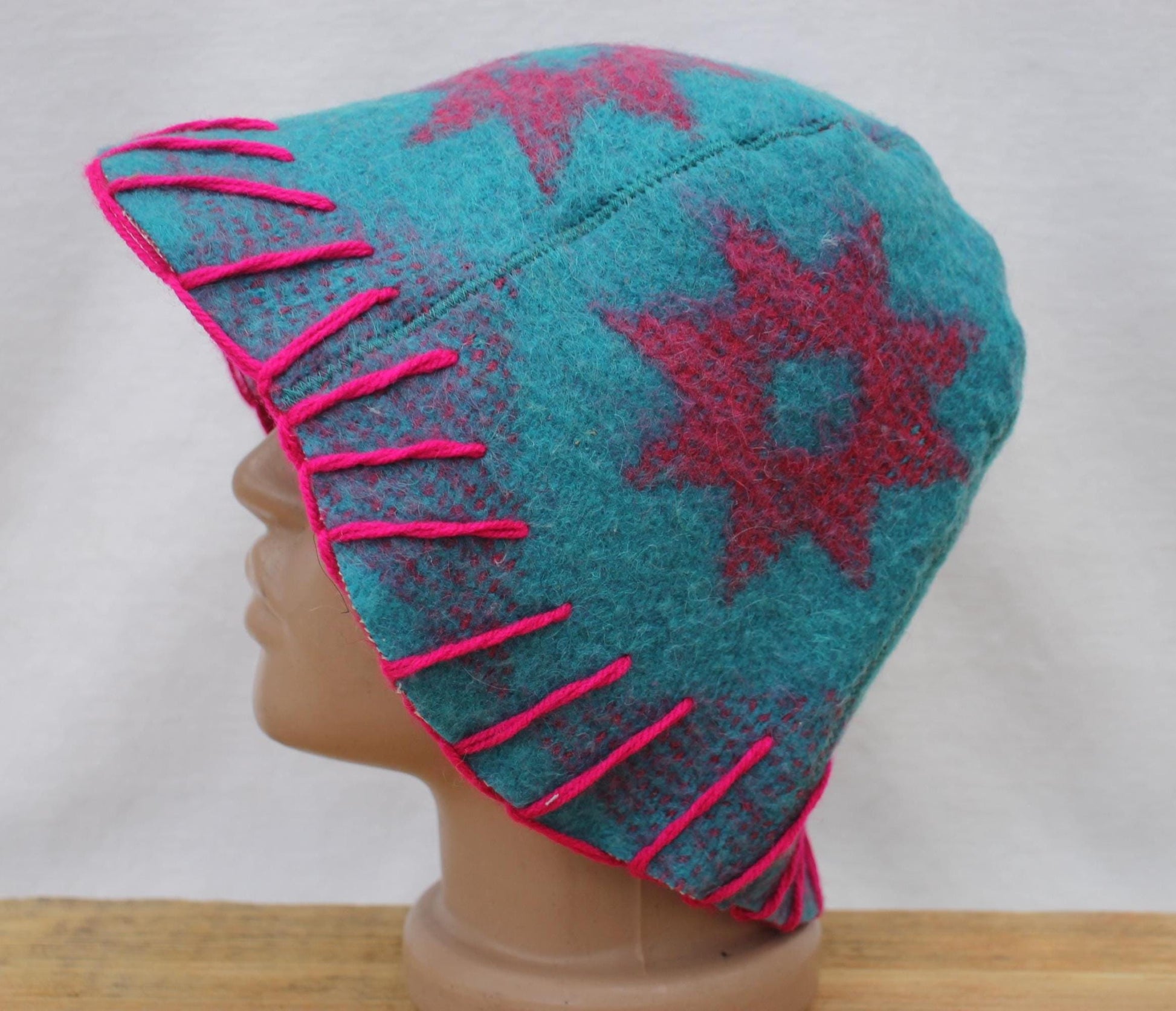 Wool Sauna Hat for Bath, Handmade blue Banya Hat.