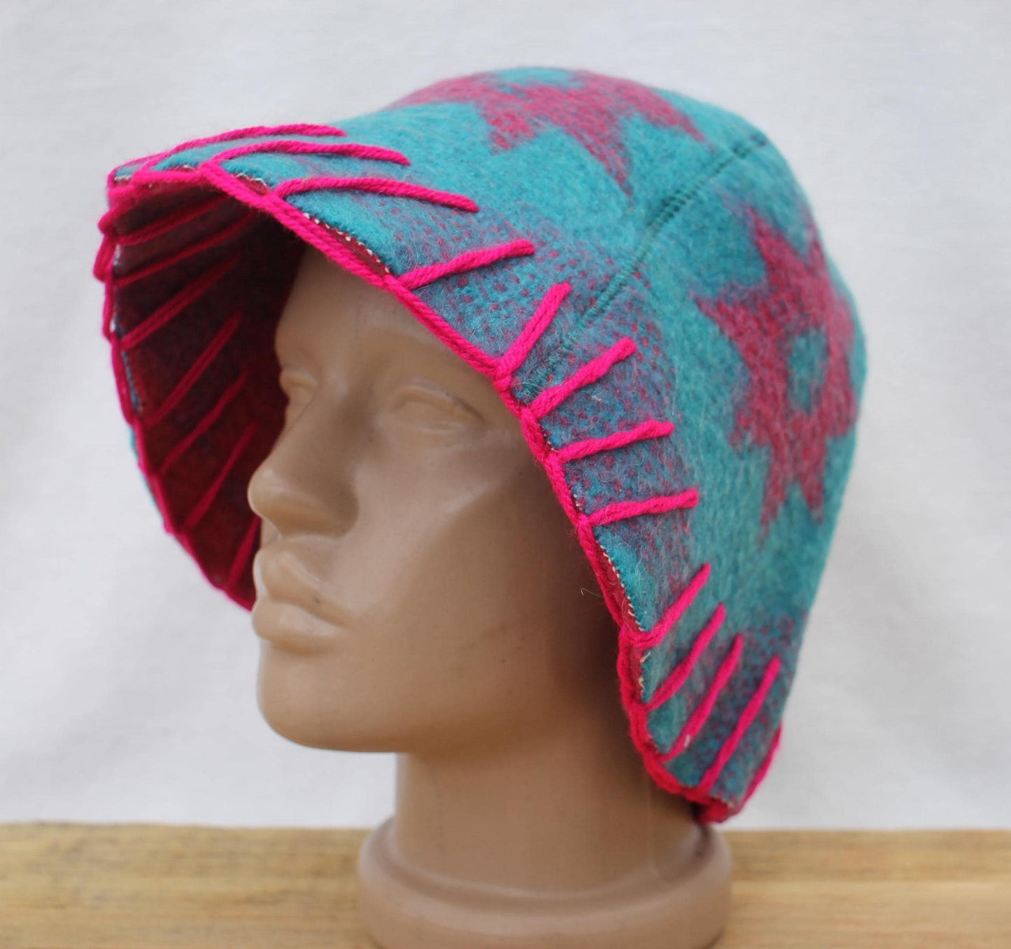 Wool Sauna Hat for Bath, Handmade blue Banya Hat.