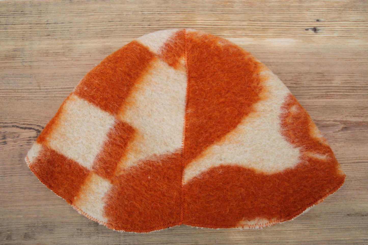 Wool Sauna Hat for Bath, Handmade orange Banya Hat.