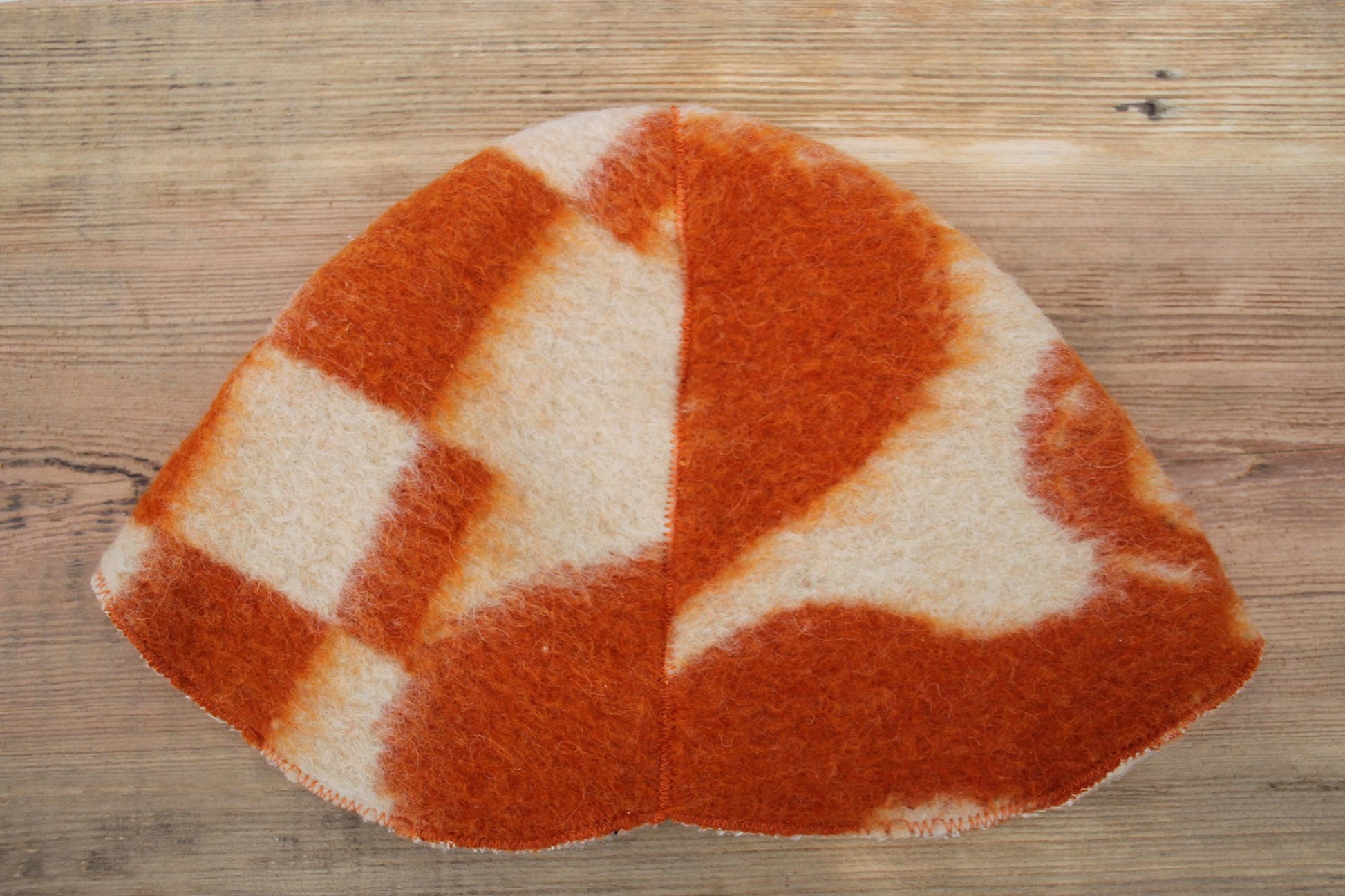 Wool Sauna Hat for Bath, Handmade orange Banya Hat.