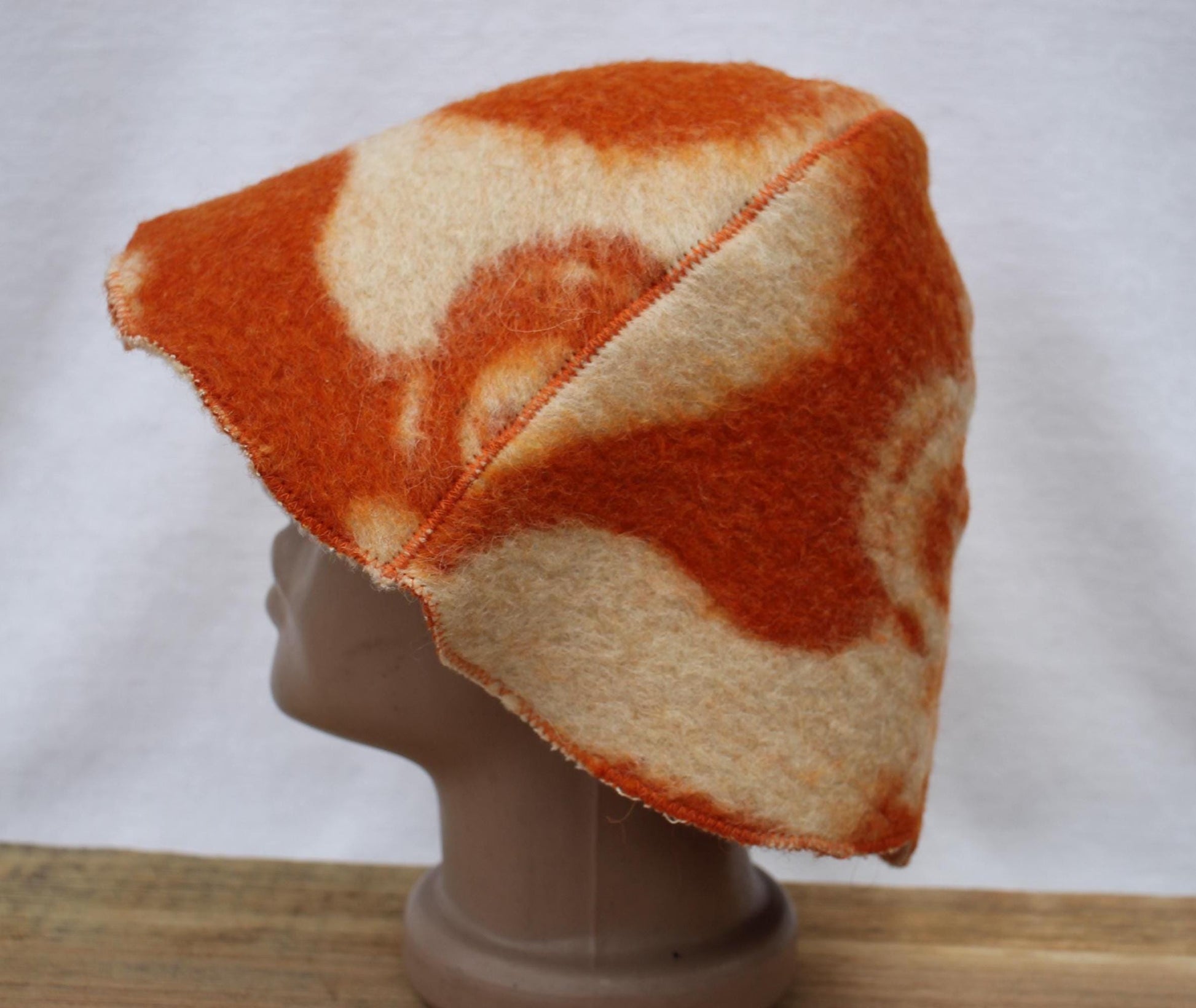 Wool Sauna Hat for Bath, Handmade orange Banya Hat.