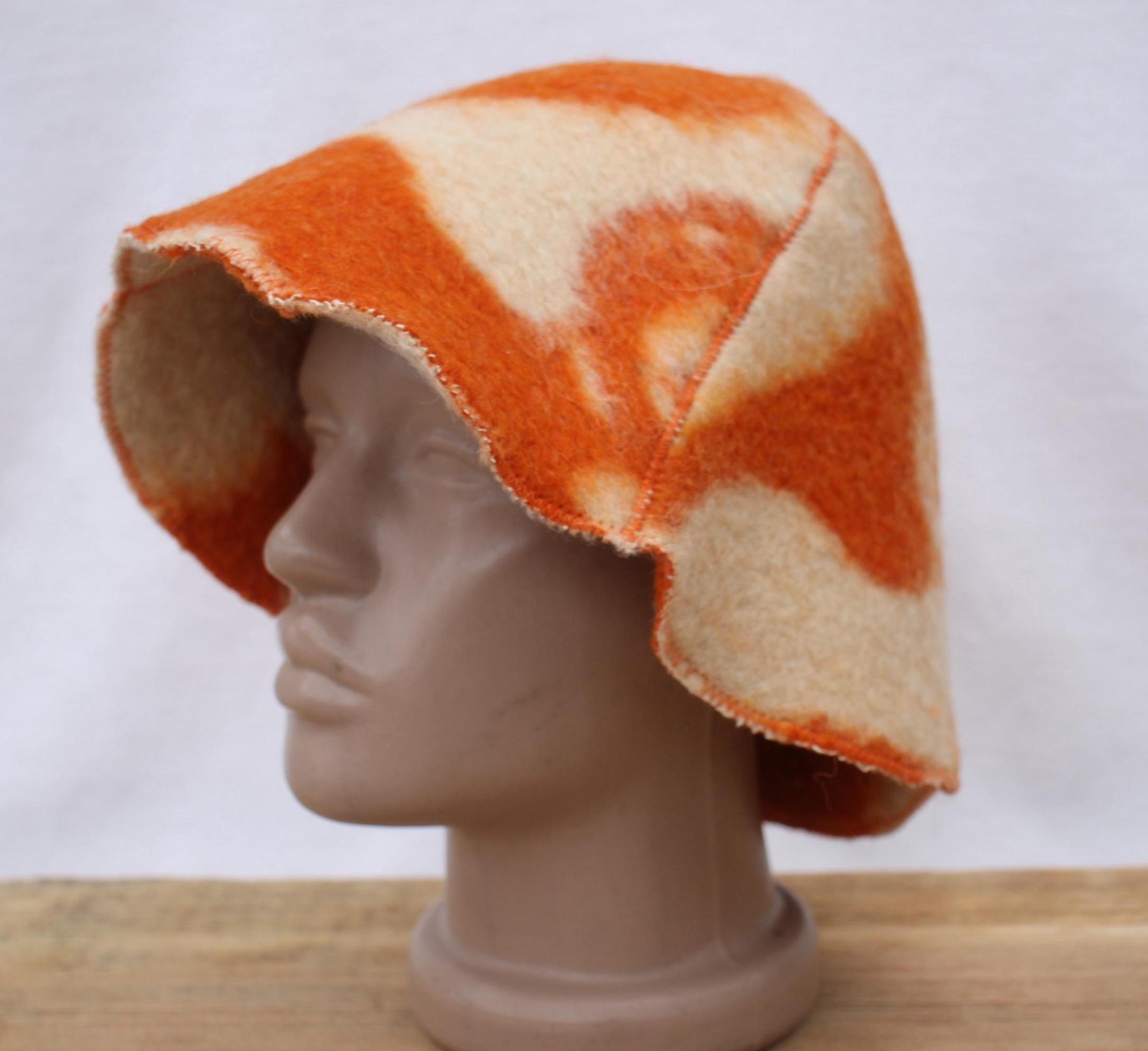 Wool Sauna Hat for Bath, Handmade orange Banya Hat.
