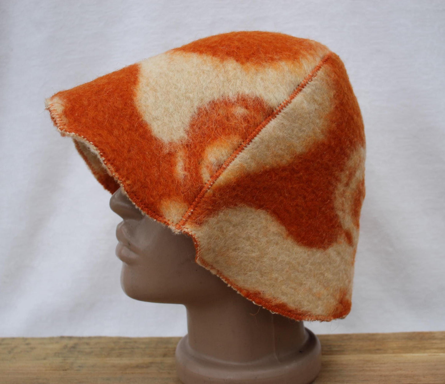 Wool Sauna Hat for Bath, Handmade orange Banya Hat.