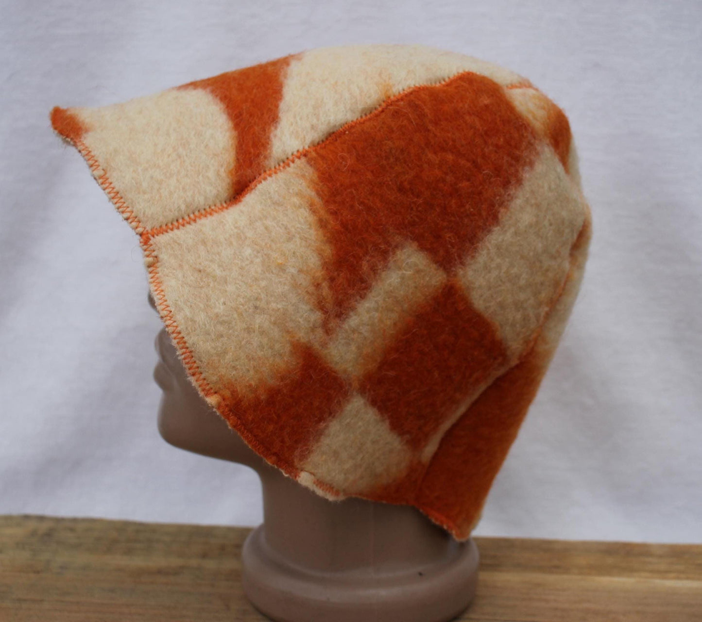 Wool Sauna Hat for Bath, Handmade orange Banya Hat.