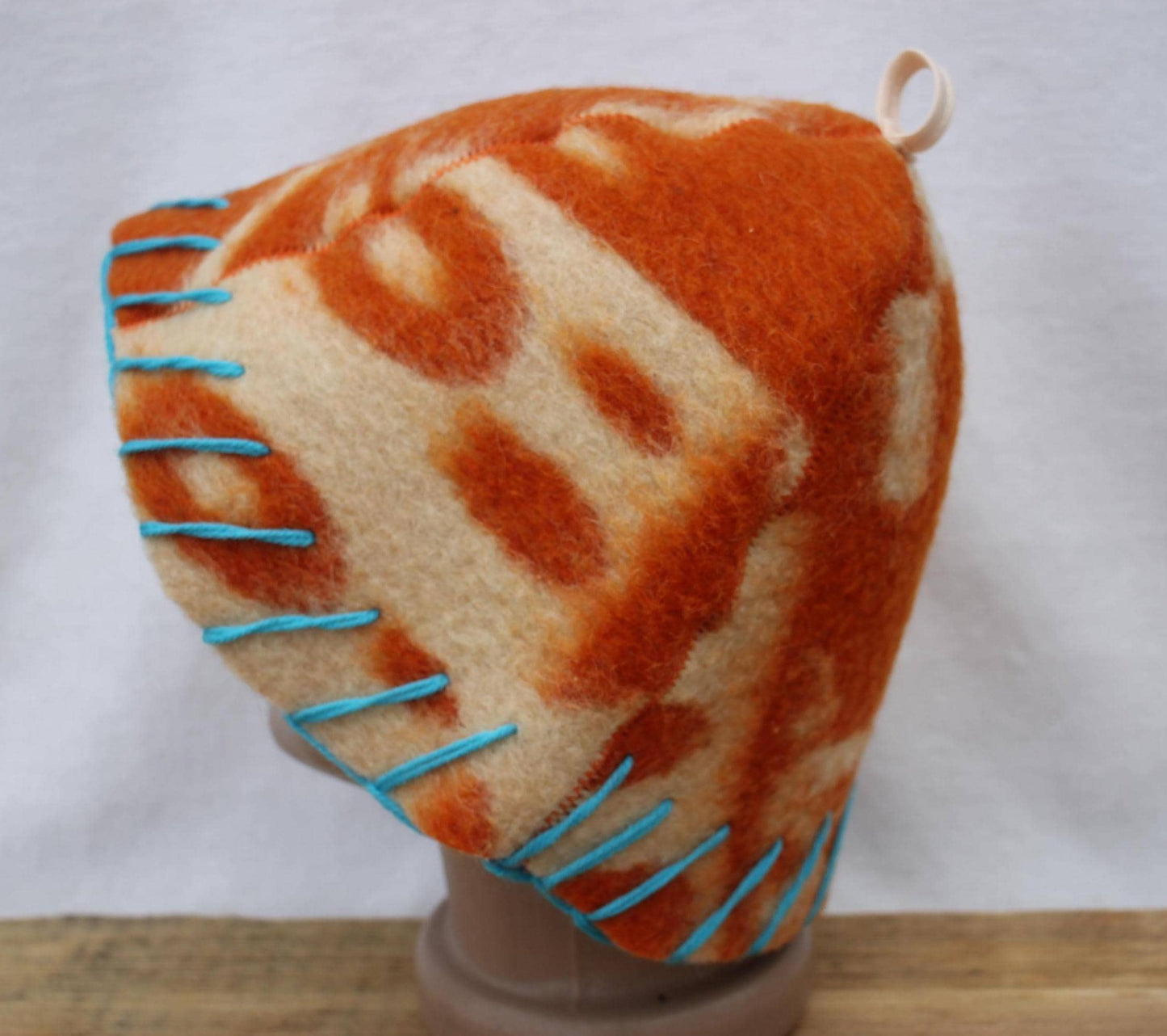 Wool Sauna Hat for Bath, Handmade orange Banya Hat.