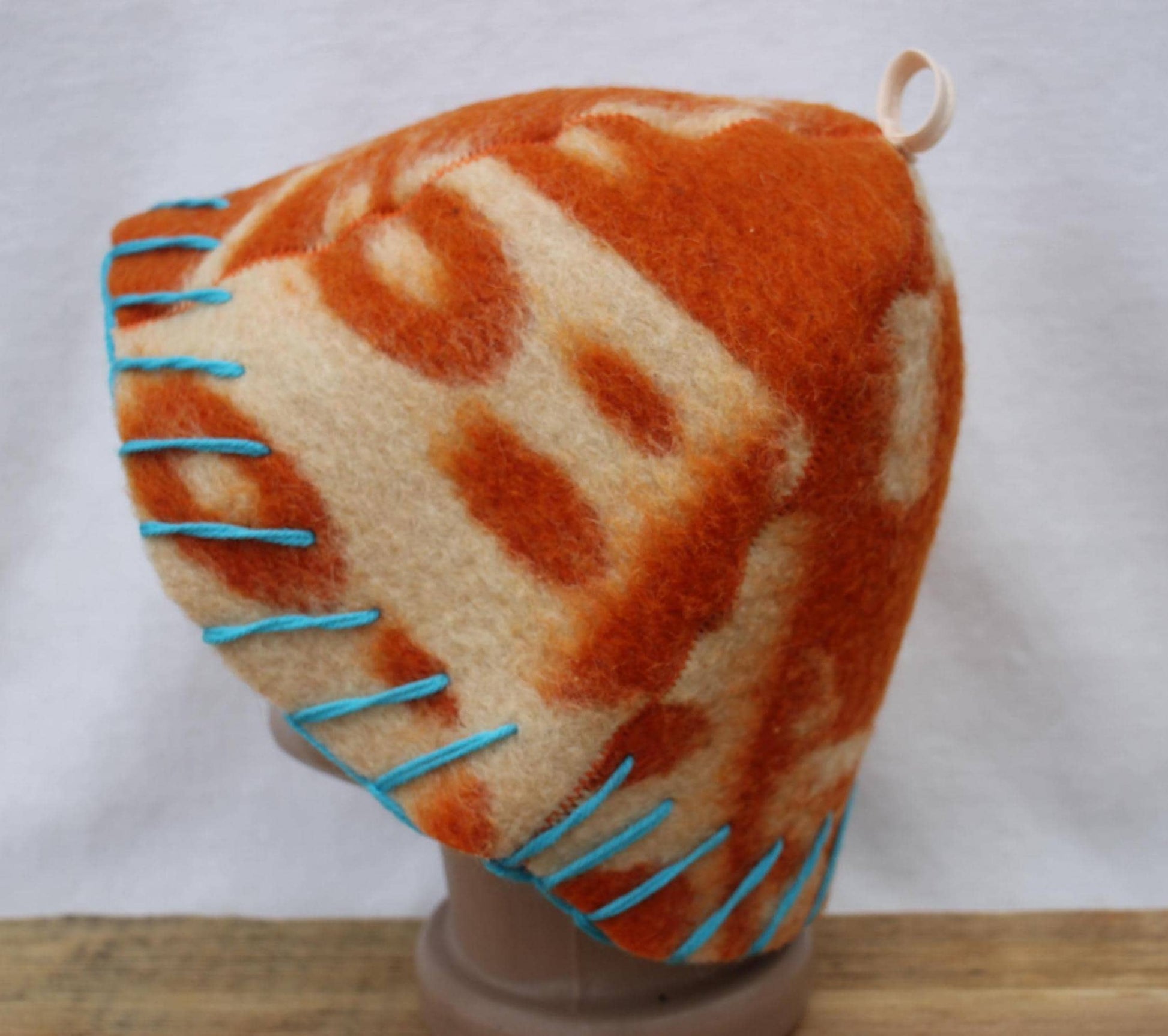Wool Sauna Hat for Bath, Handmade orange Banya Hat.