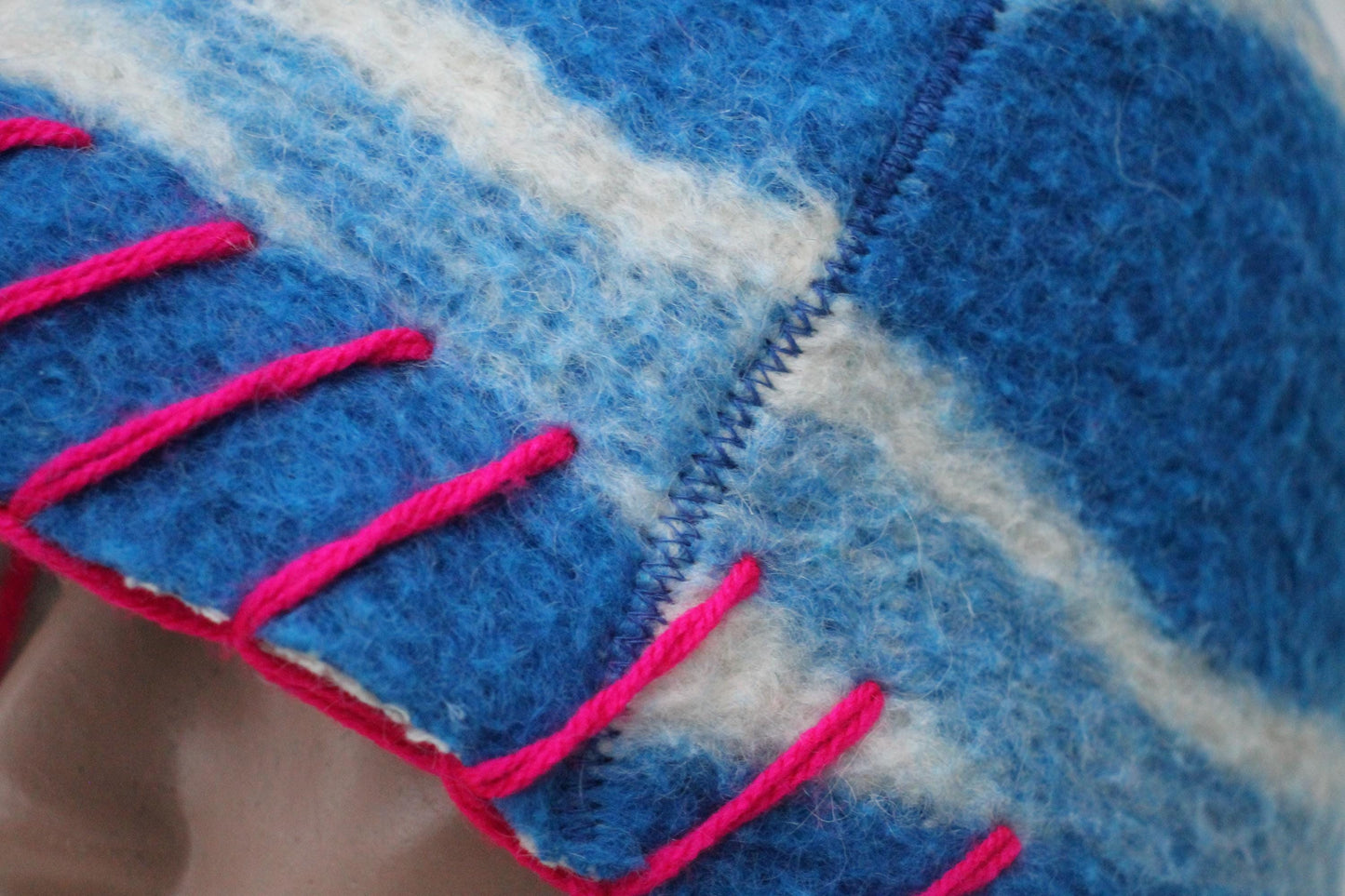 Wool Sauna Hat for Bath, Handmade blue Banya Hat.