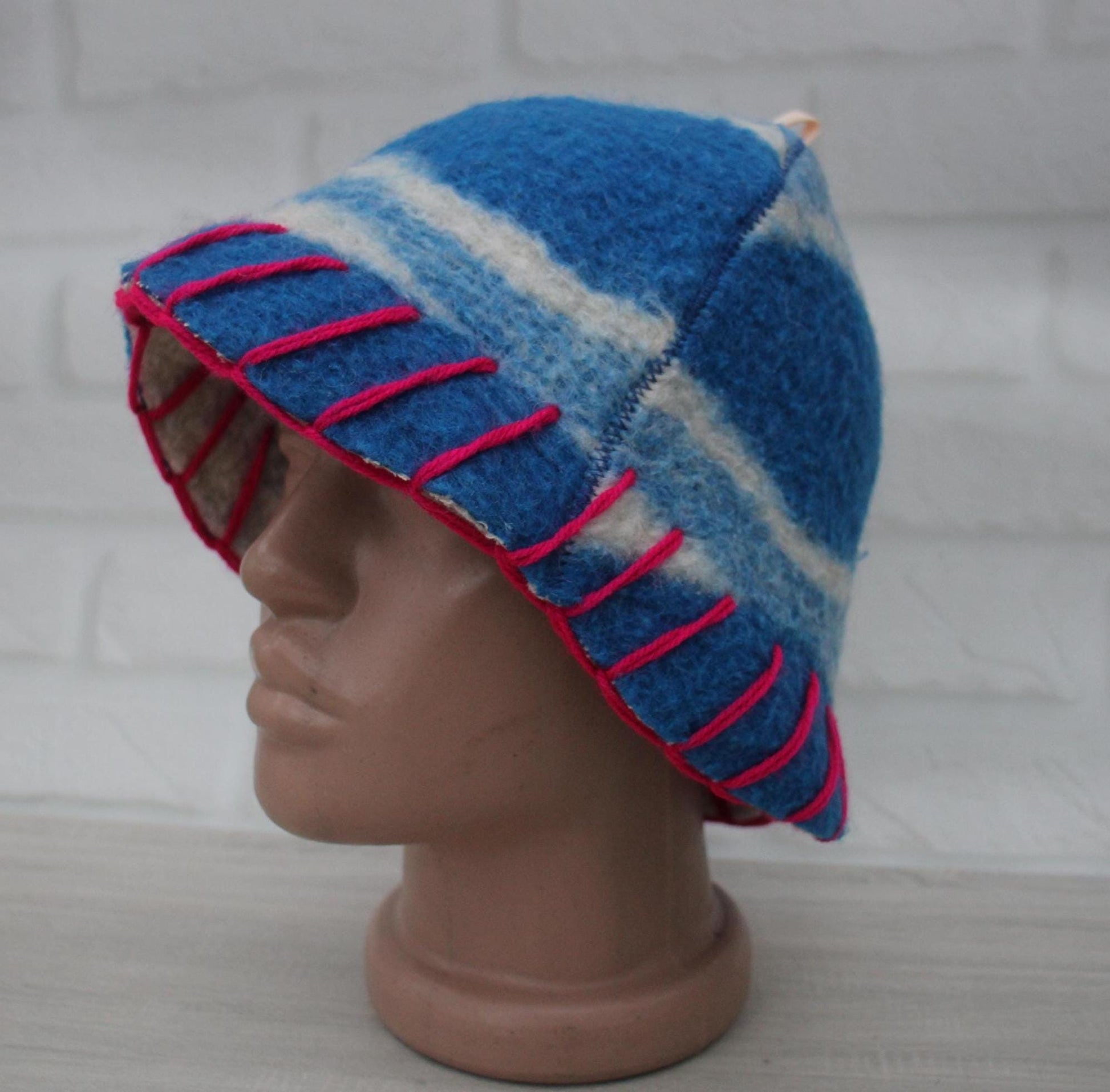 Wool Sauna Hat for Bath, Handmade blue Banya Hat.