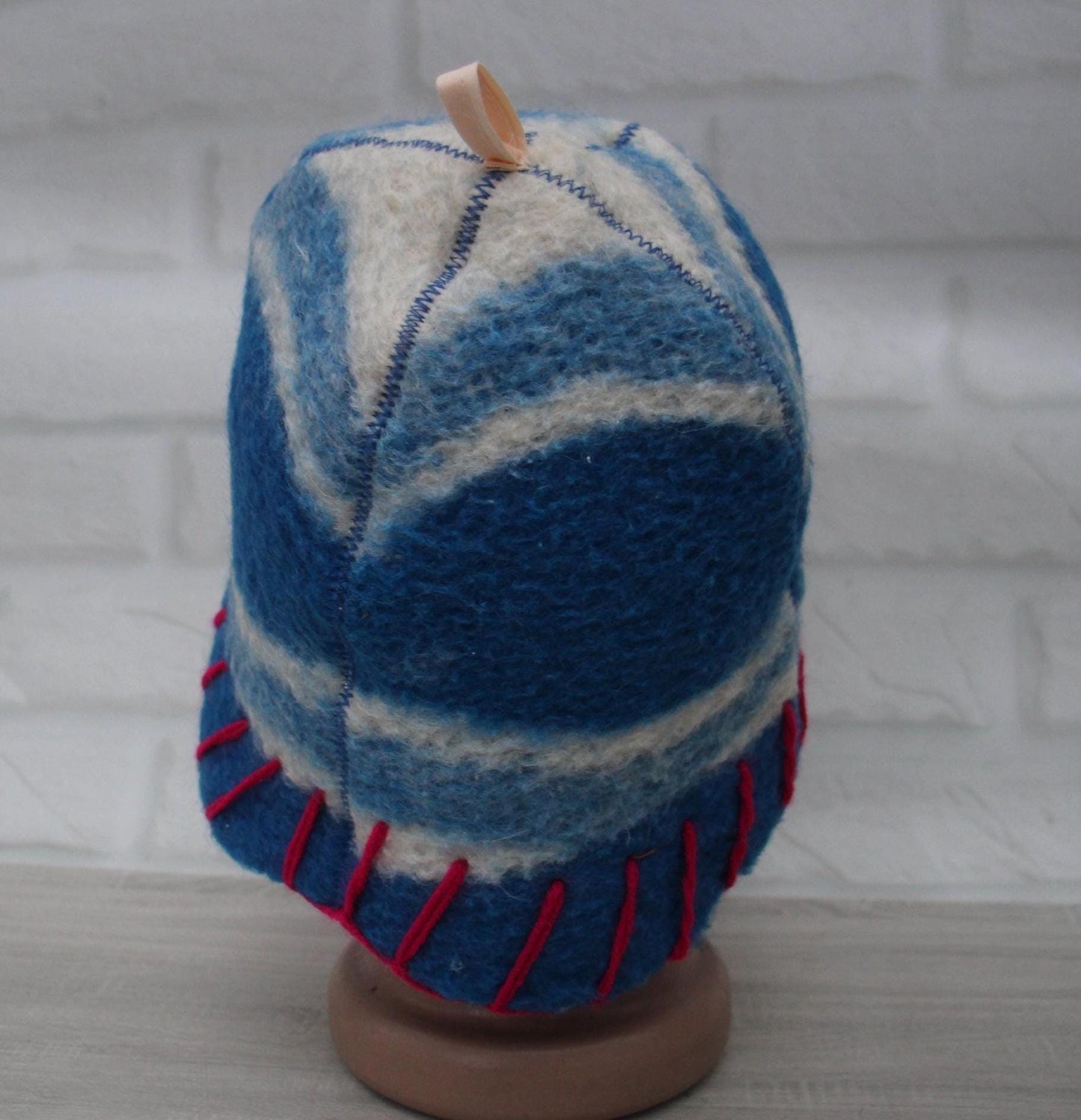 Wool Sauna Hat for Bath, Handmade blue Banya Hat.