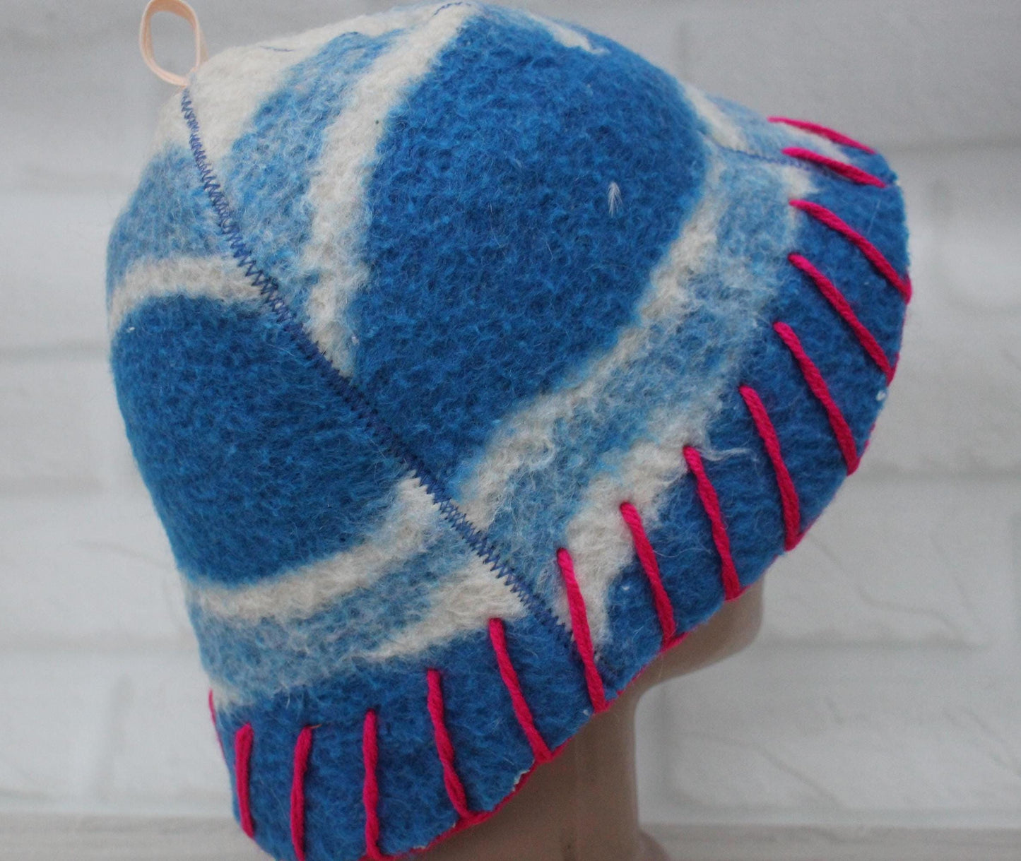 Wool Sauna Hat for Bath, Handmade blue Banya Hat.