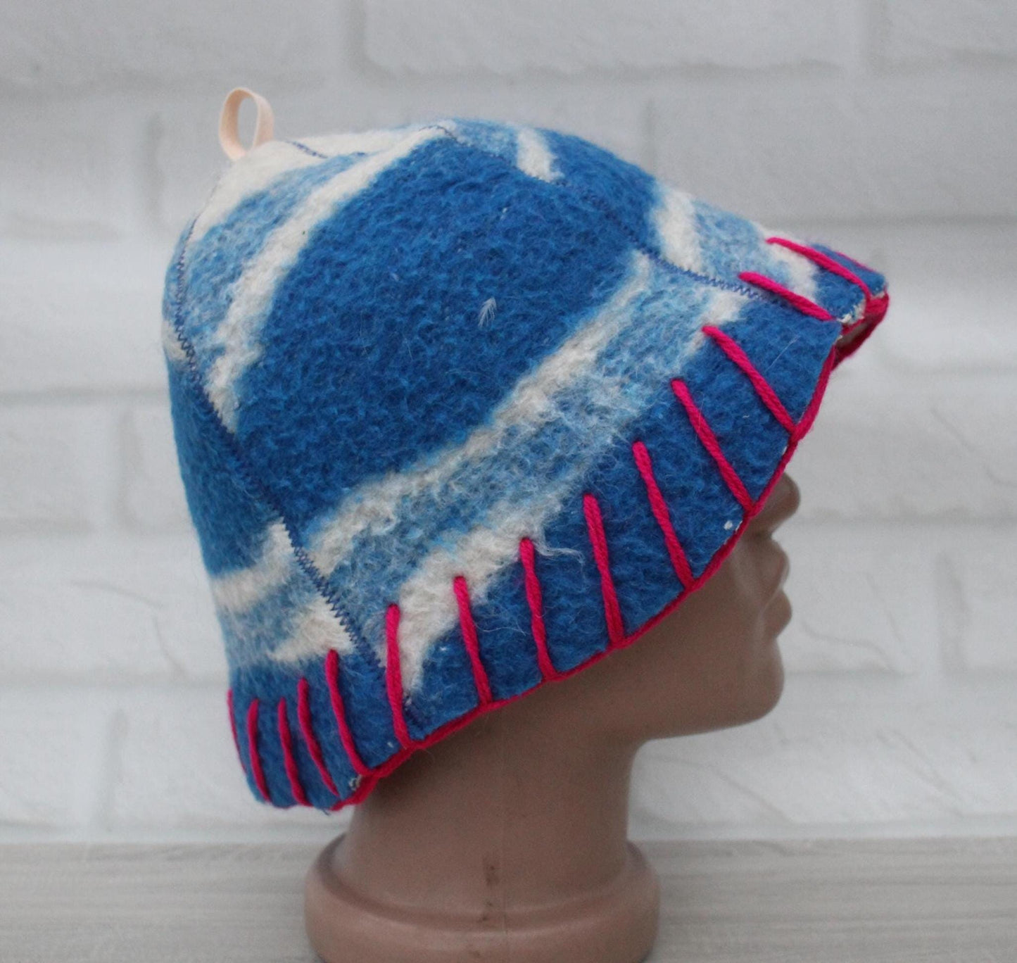 Wool Sauna Hat for Bath, Handmade blue Banya Hat.