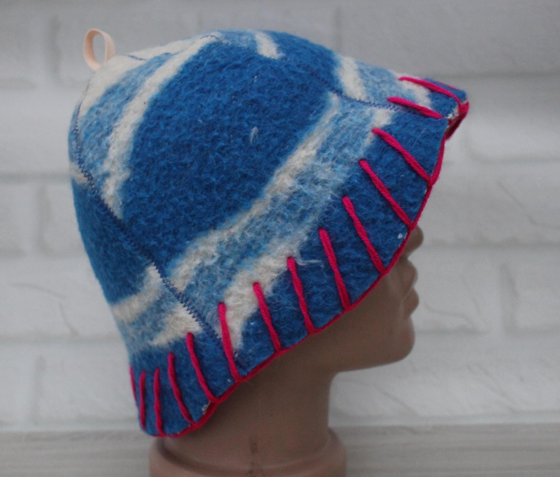 Wool Sauna Hat for Bath, Handmade blue Banya Hat.