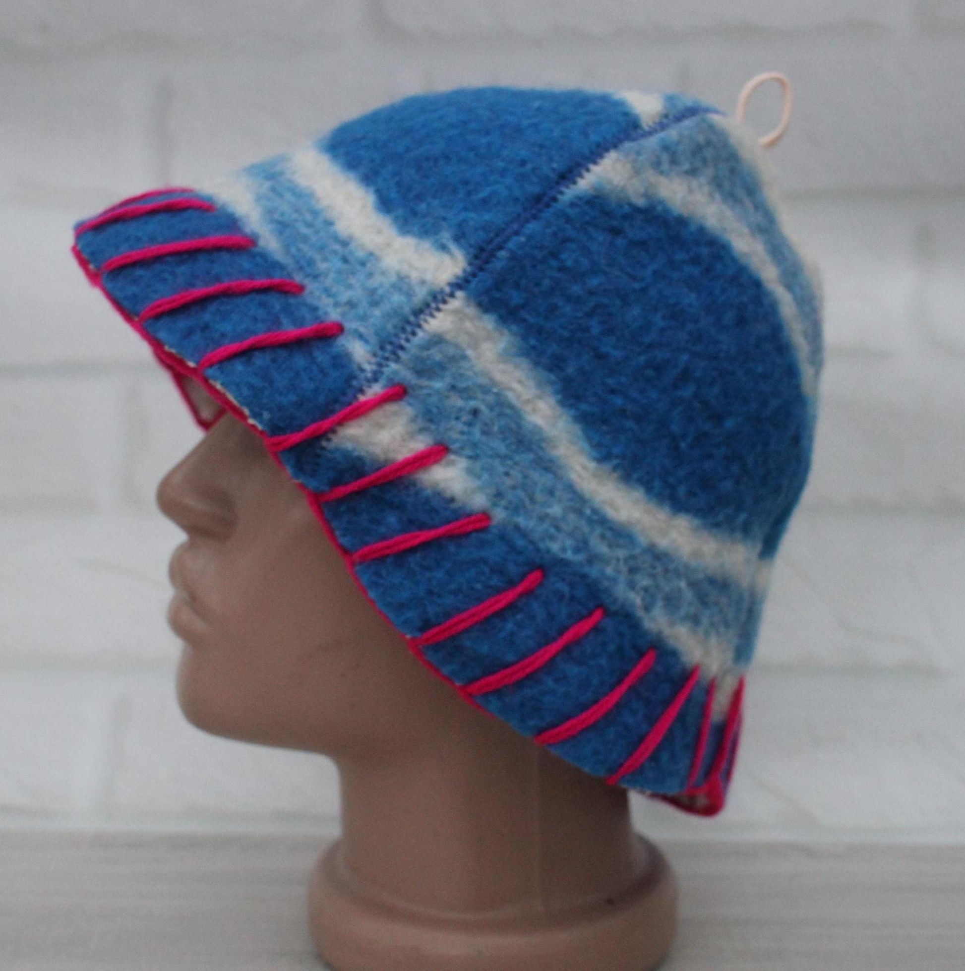Wool Sauna Hat for Bath, Handmade blue Banya Hat.