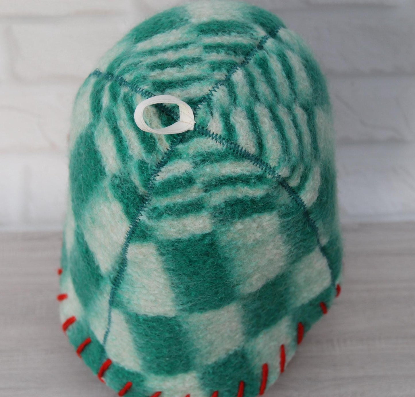 Green wool sauna hat, handmade vintage blanket banya hat, thick felted steam bath hat with loop, upcycled sauna gift,flower felt hat.Баня.