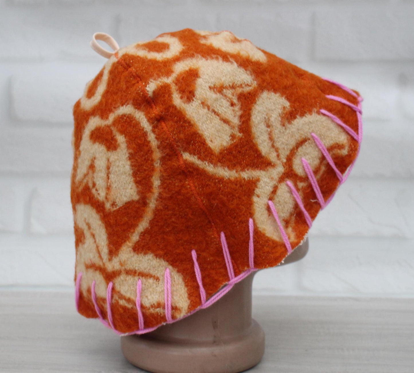 100% wool sauna hat thick,thick large hat for a bath,organic sauna hat,sauna brown hat cool,handmade banya hat vegan, embrodiered sauna hat.