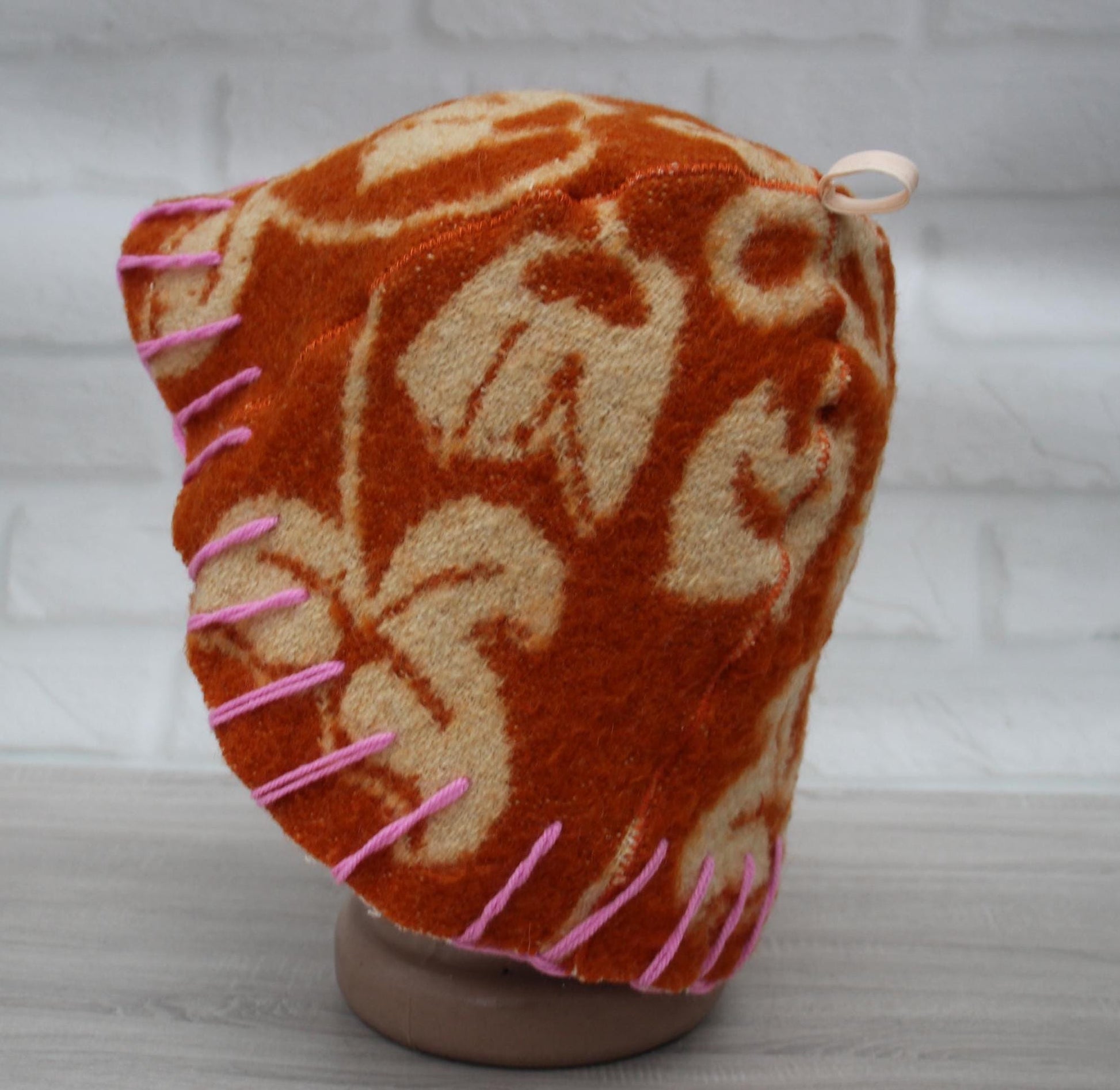 100% wool sauna hat thick,thick large hat for a bath,organic sauna hat,sauna brown hat cool,handmade banya hat vegan, embrodiered sauna hat.