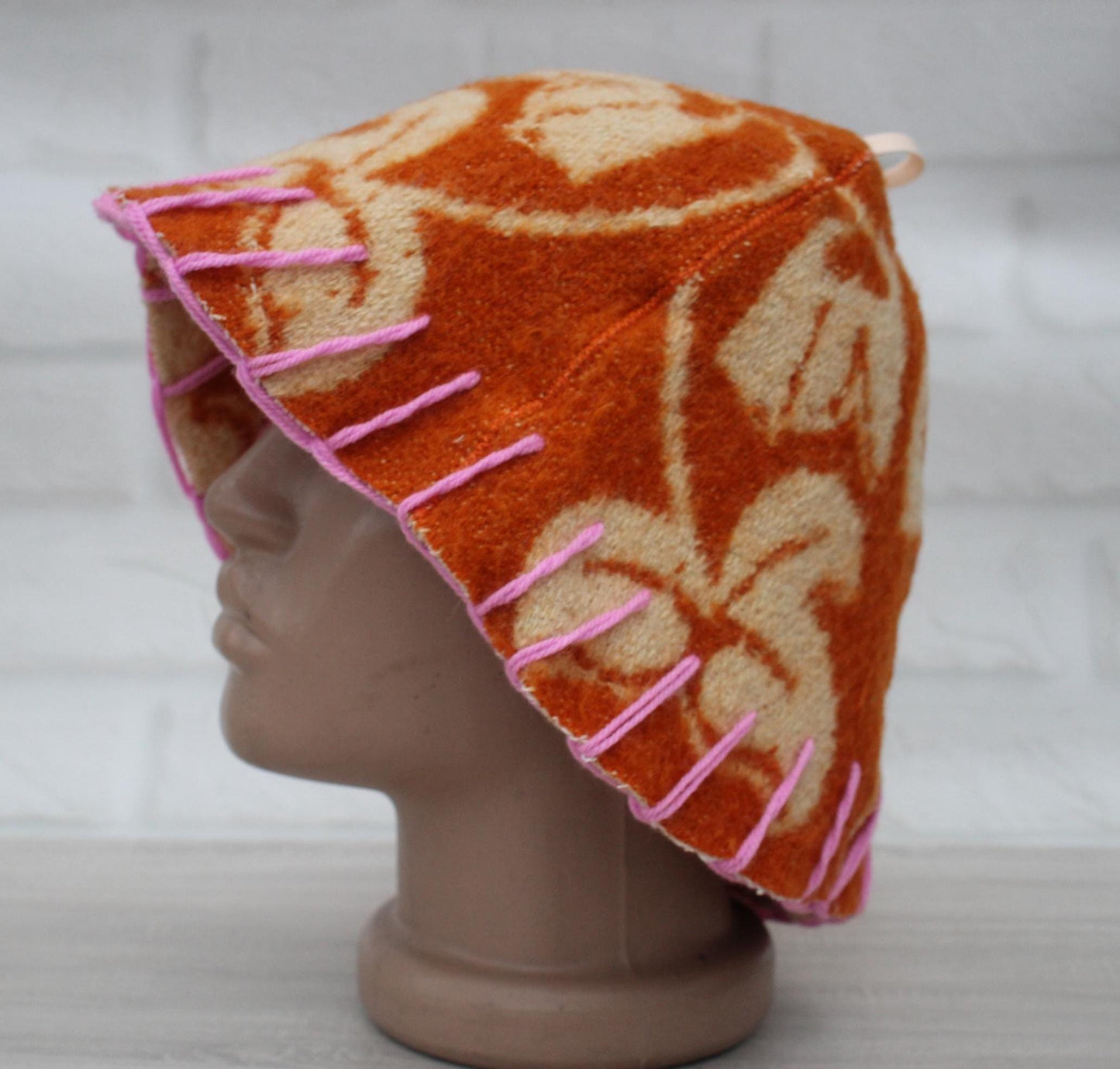 100% wool sauna hat thick,thick large hat for a bath,organic sauna hat,sauna brown hat cool,handmade banya hat vegan, embrodiered sauna hat.