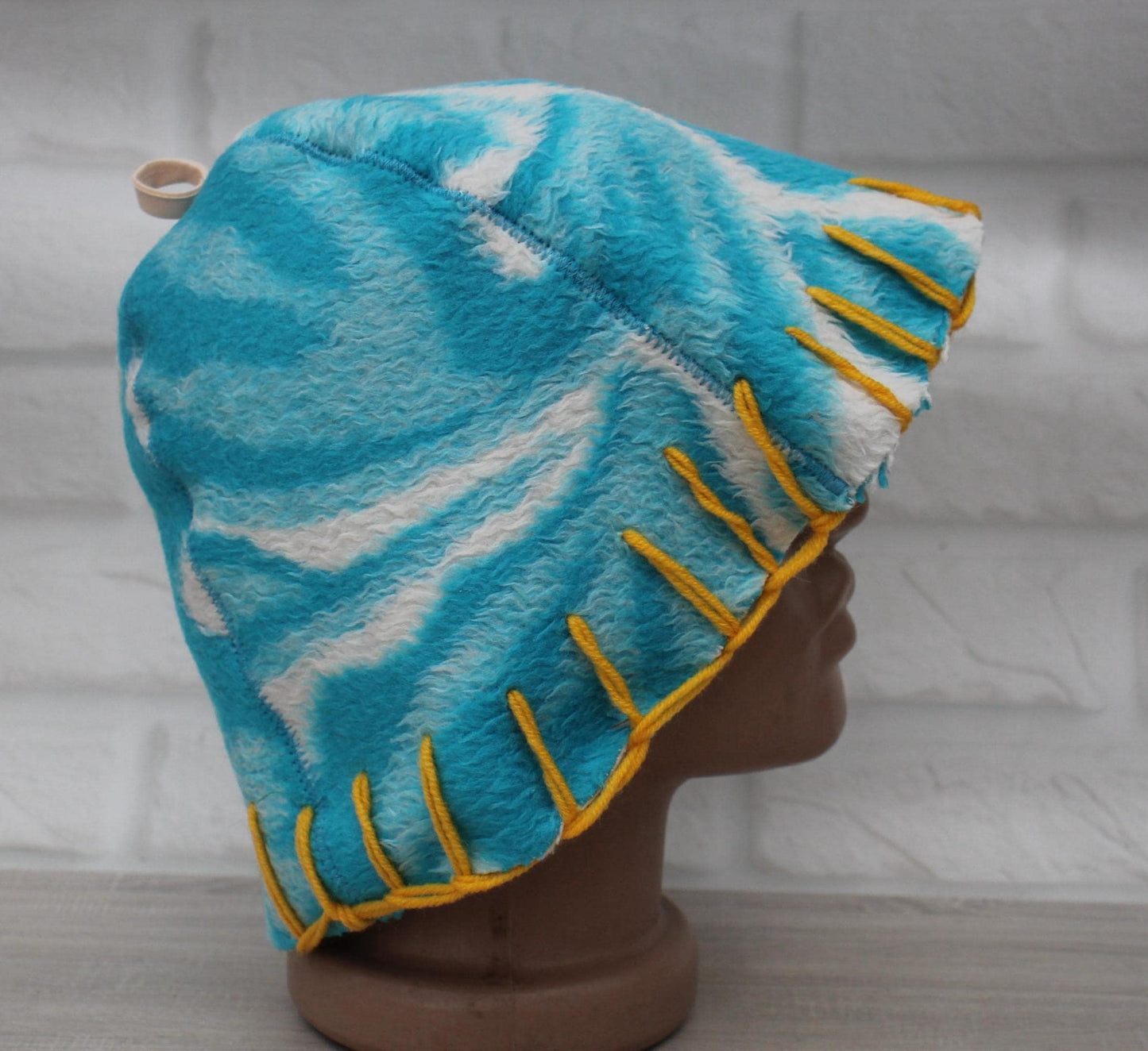 Wool Sauna Hat for Bath, Handmade blue Banya Hat.