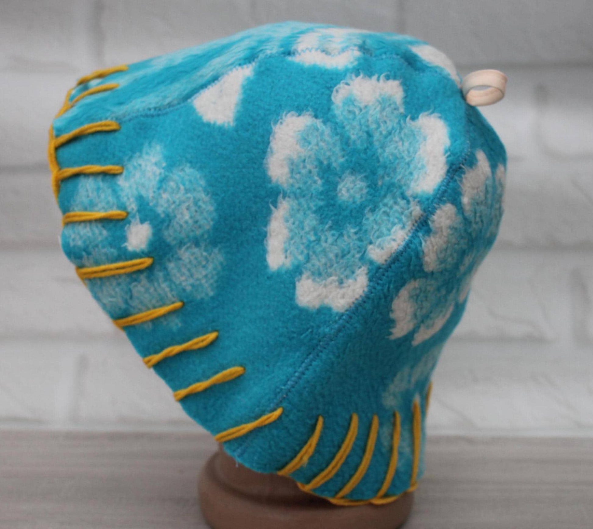 Wool Sauna Hat for Bath, Handmade blue Banya Hat.