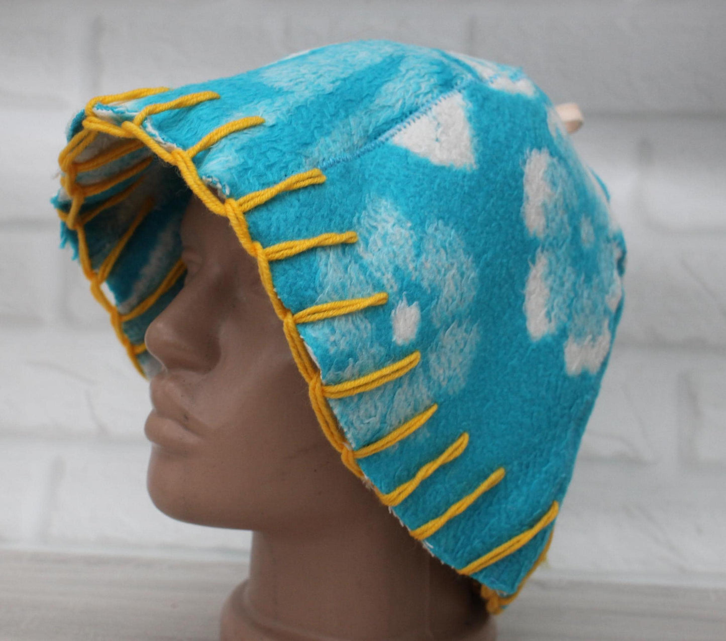Wool Sauna Hat for Bath, Handmade blue Banya Hat.