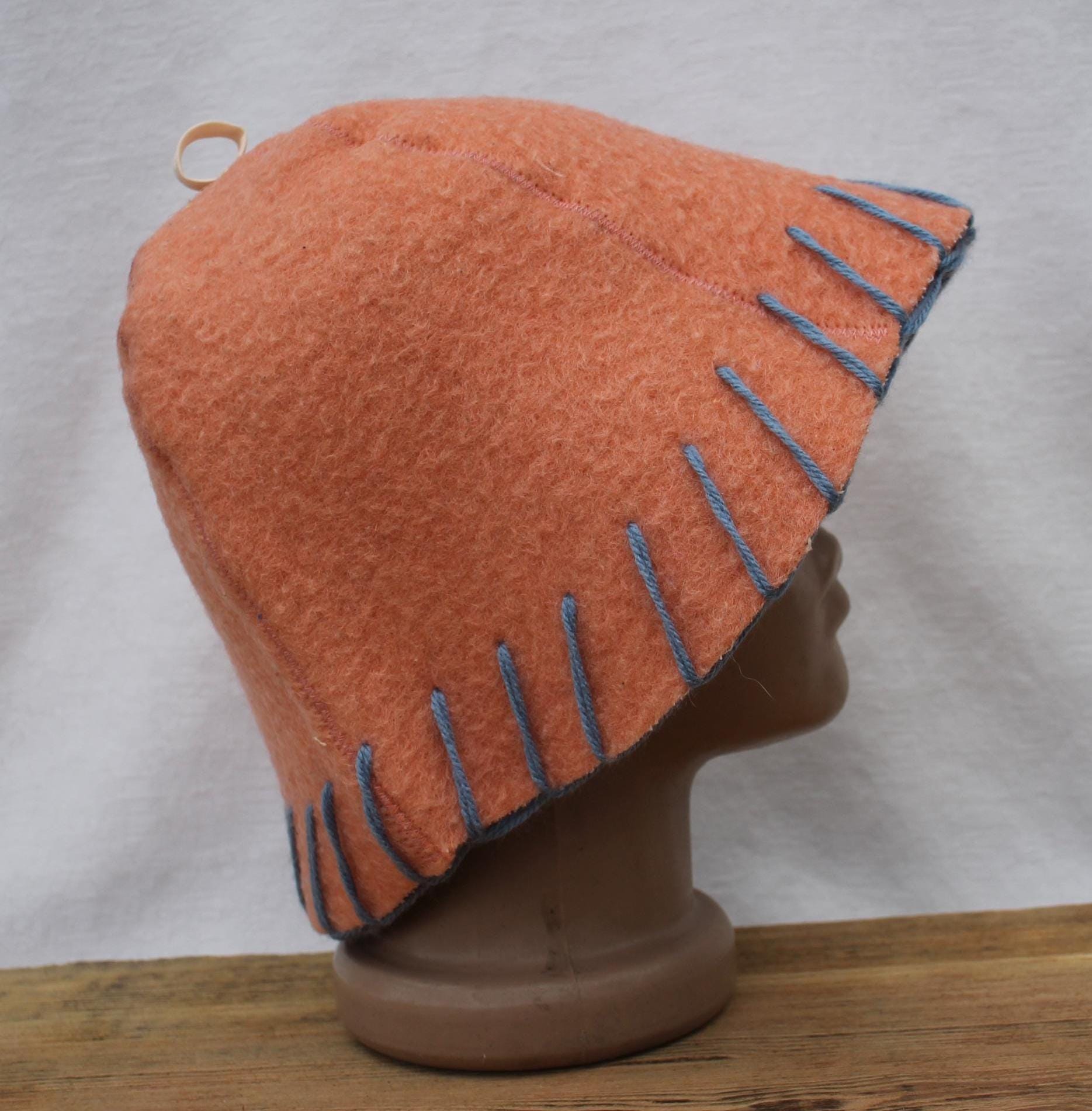 100% wool sauna hat thick, large hat for a bath,embrodiered organic sauna pink hat cool, handmade banya hat.