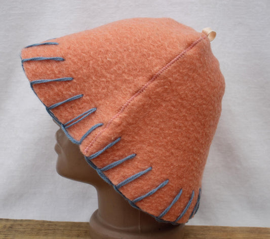 100% wool sauna hat thick, large hat for a bath,embrodiered organic sauna pink hat cool, handmade banya hat.