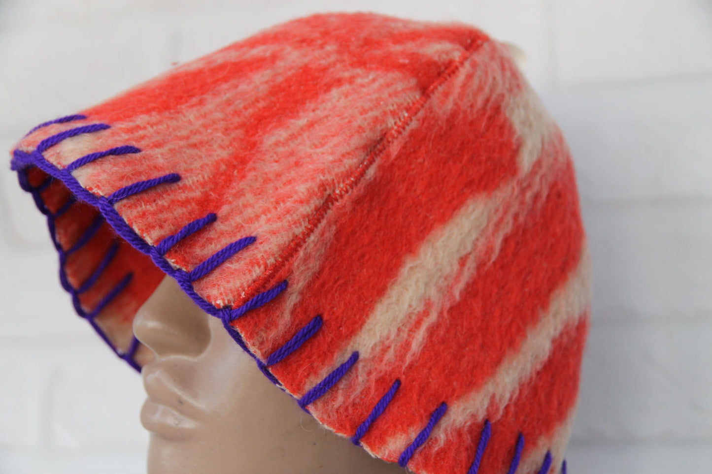 Wool Sauna Hat for Bath, Handmade red Banya Hat.