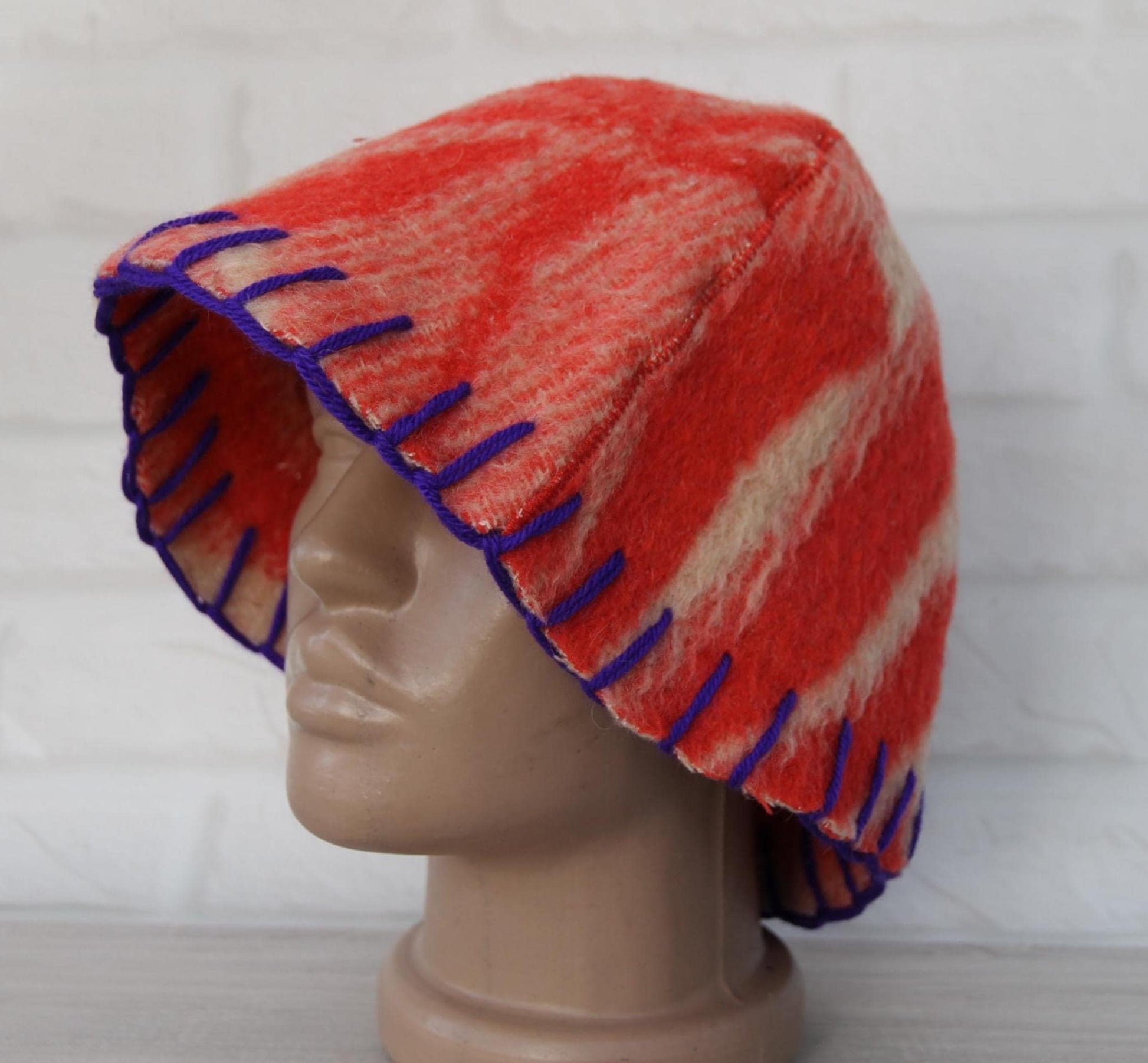Wool Sauna Hat for Bath, Handmade red Banya Hat.