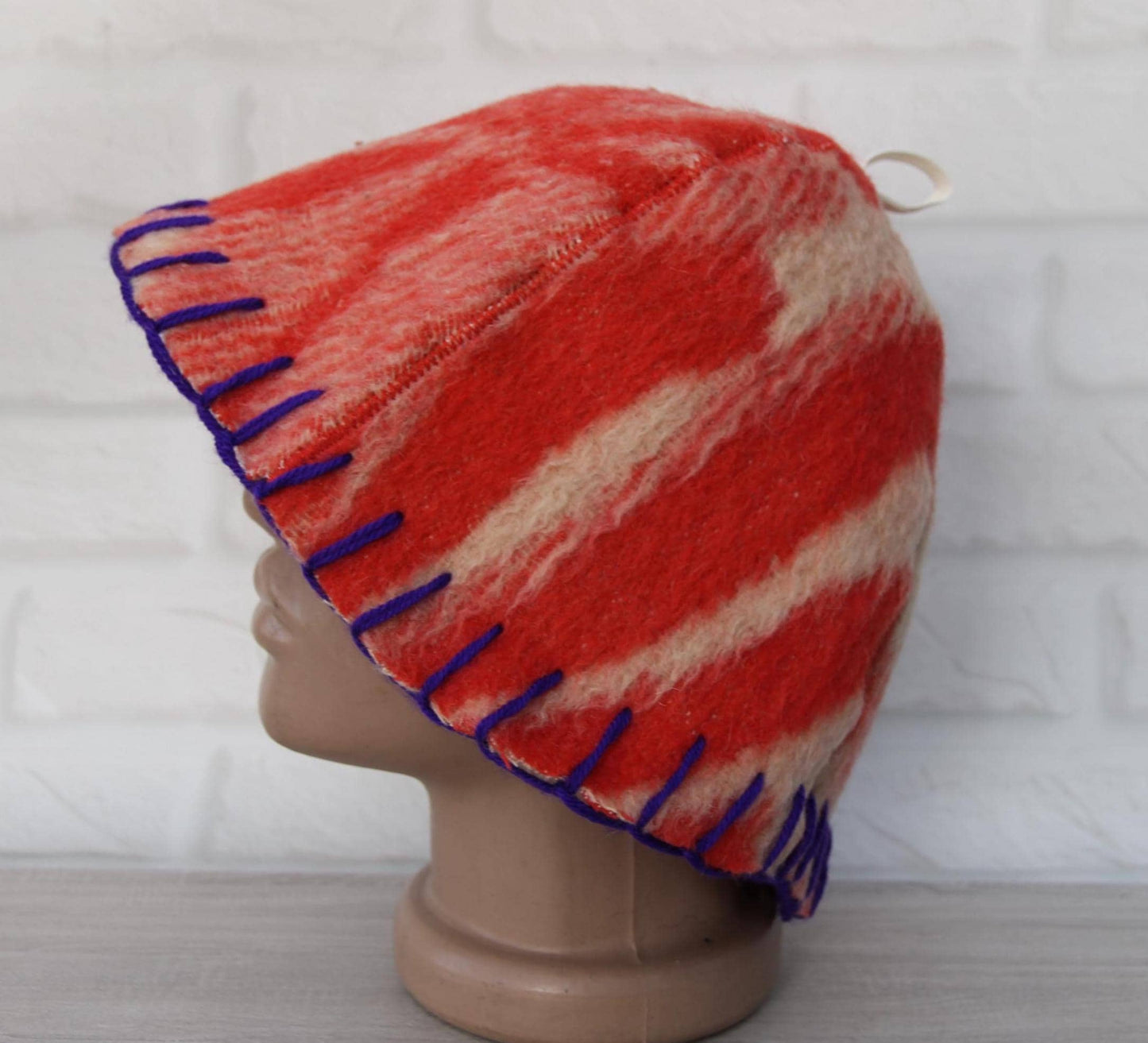 Wool Sauna Hat for Bath, Handmade red Banya Hat.