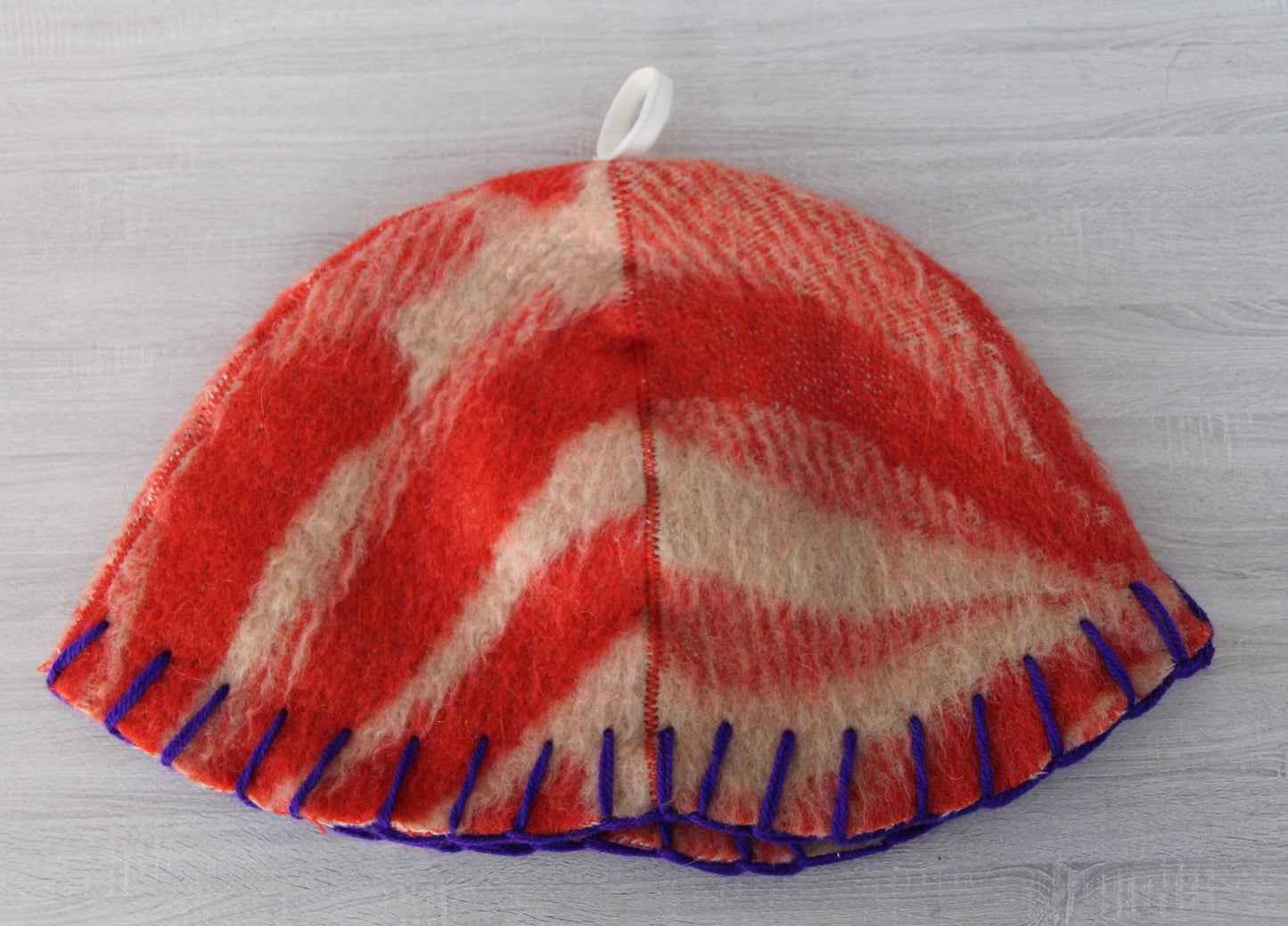 Wool Sauna Hat for Bath, Handmade red Banya Hat.