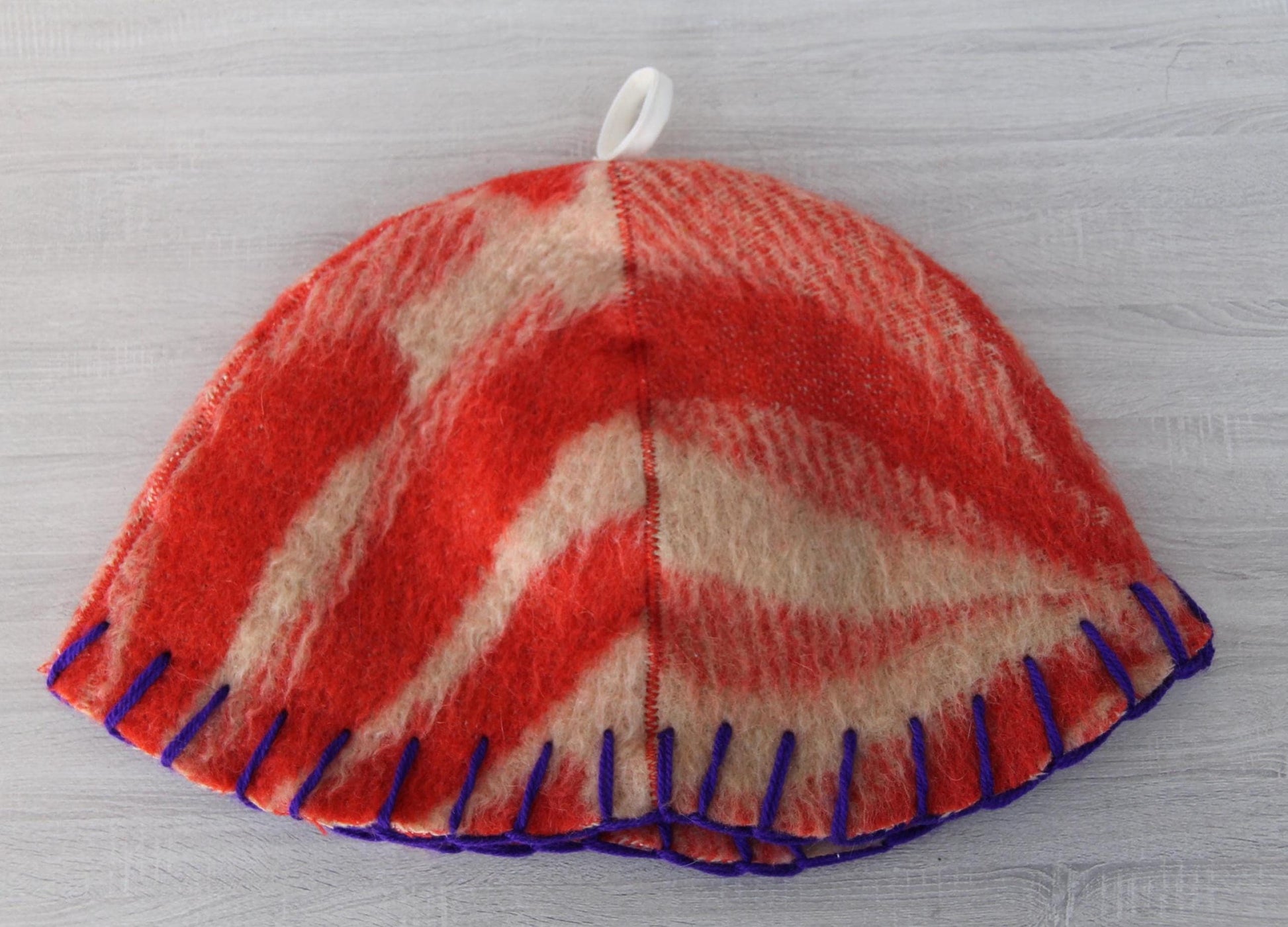 Wool Sauna Hat for Bath, Handmade red Banya Hat.