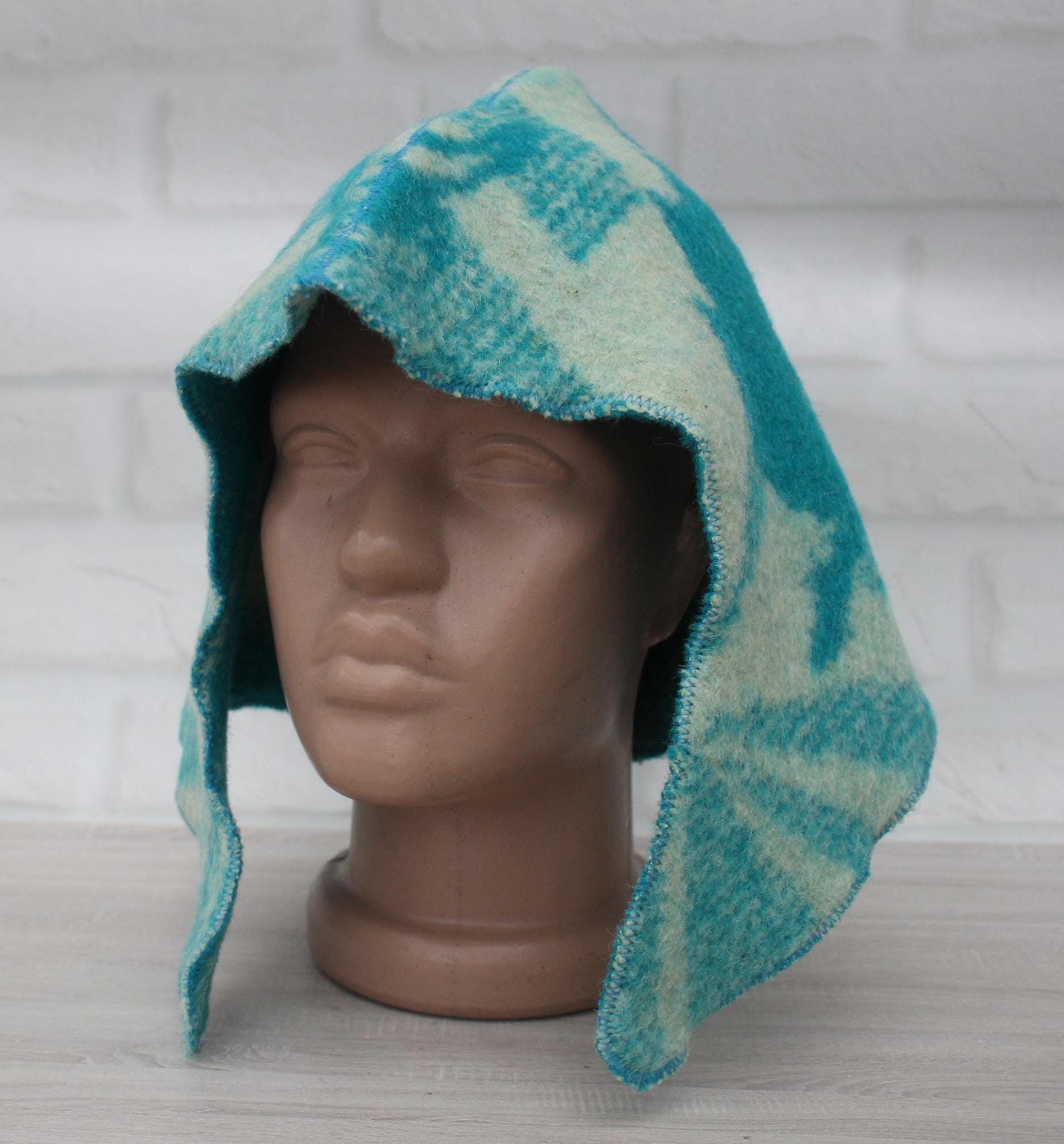 Sauna Hat 100% Natural Wool, handmade cool green blue sauna hat viking, sauna hat for men.