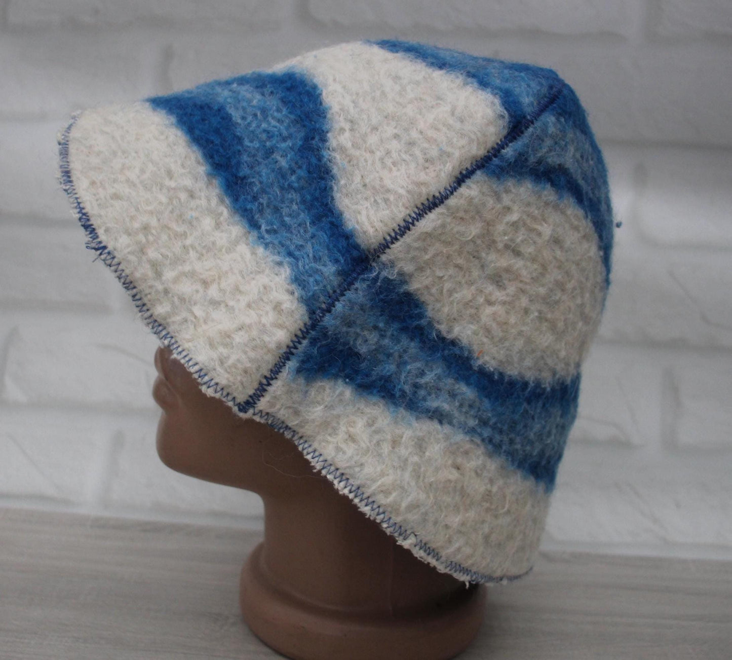 Wool Sauna Hat for Bath, Handmade blue Banya Hat.