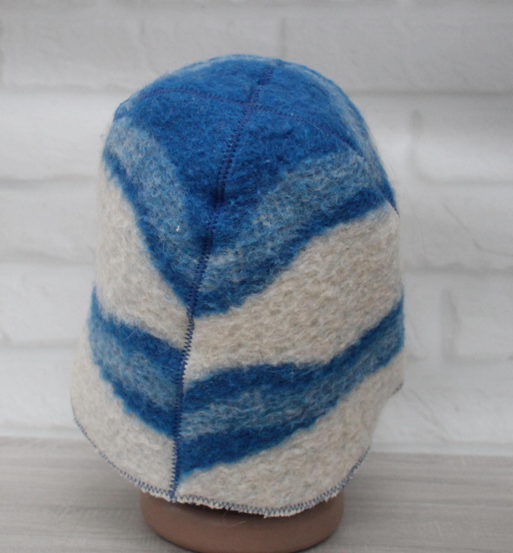 Wool Sauna Hat for Bath, Handmade blue Banya Hat.