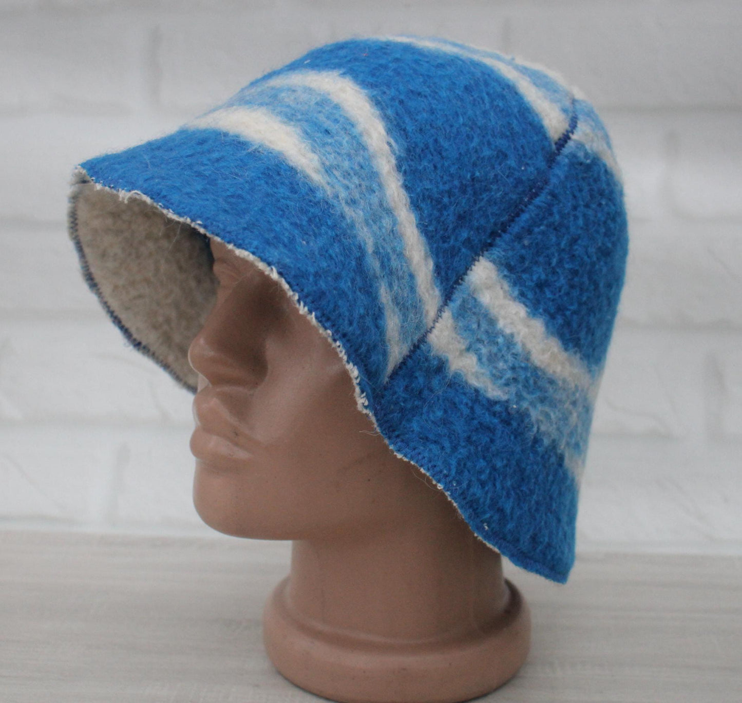 Wool Sauna Hat for Bath, Handmade blue Banya Hat.